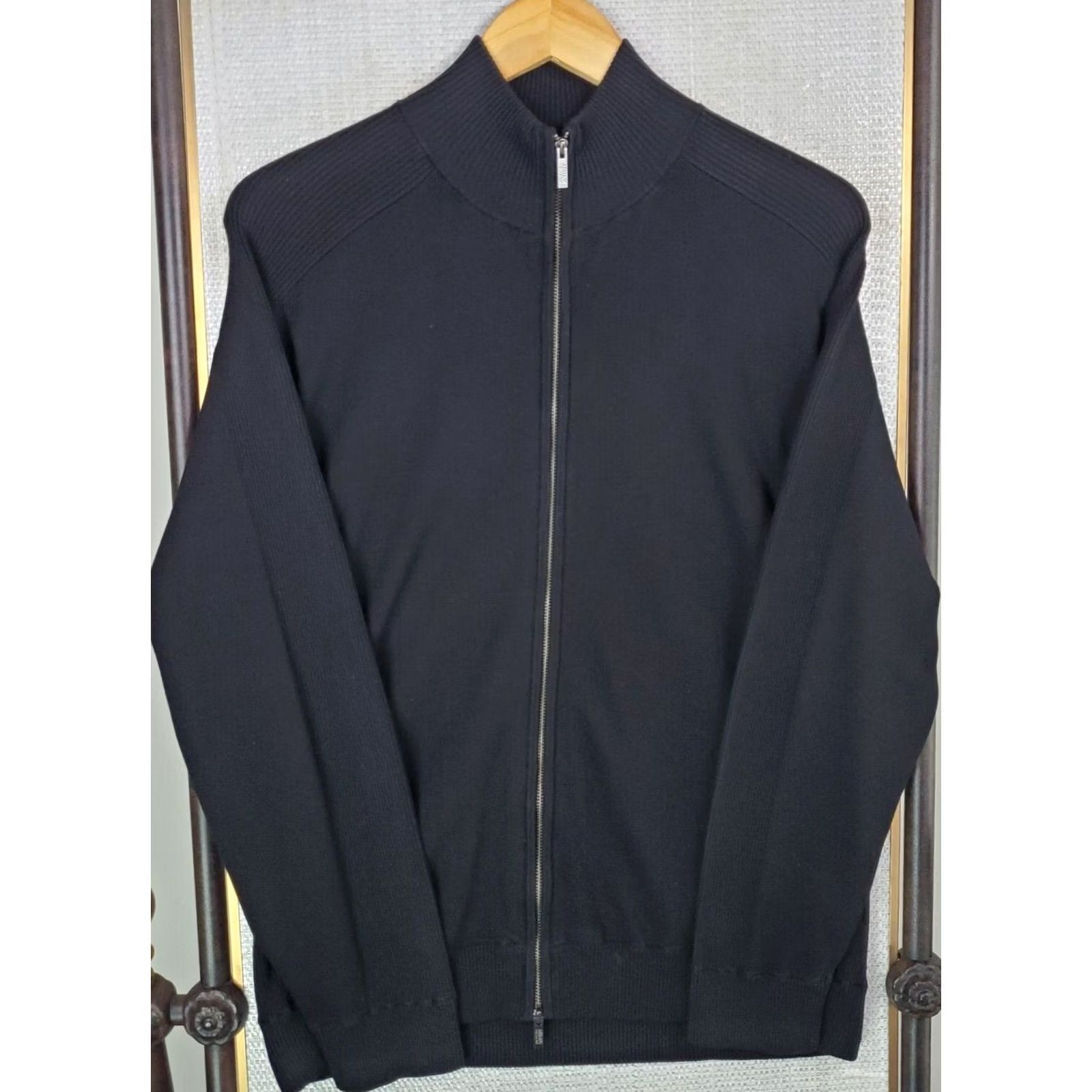 Armani ARMANI COLLEZIONI Mens Silk Blend Full Zip Cardigan Jacket Sweater Black Medium Size US M / EU 48-50 / 2 - 2 Thumbnail