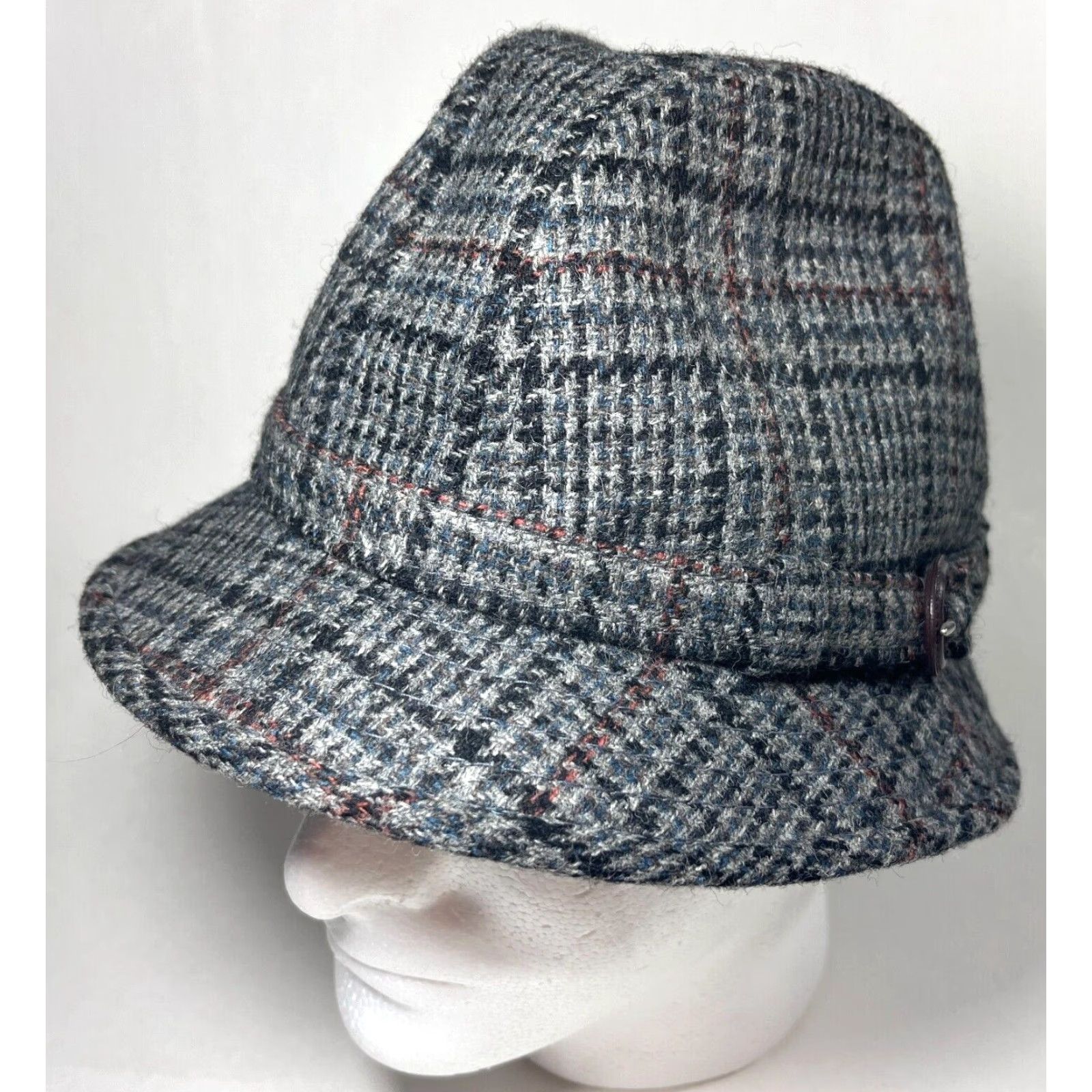 Vintage VINTAGE The Edinburgh Woollen Mill Men’s Fedora Hat Plaid Wool Made in UK Medium Gray Mens Fedora Hat Size ONE SIZE - 2 Thumbnail