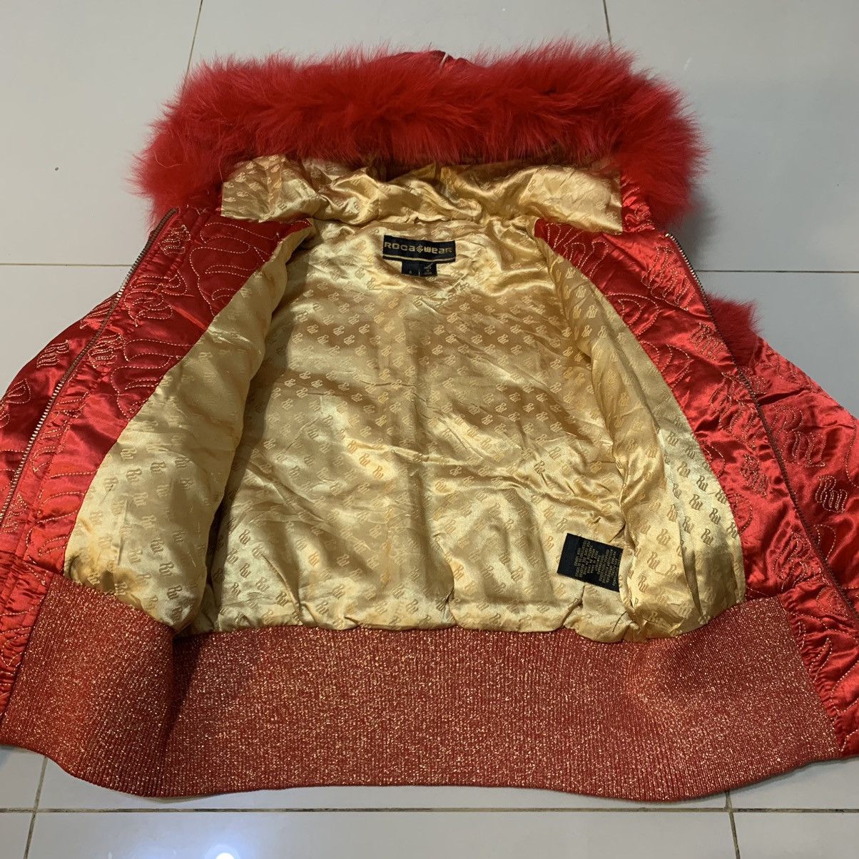 Rocawear Vtg Y2K Rocawear Jacket Embroidered Red Down Cropped Fur Size S / US 4 / IT 40 - 11 Thumbnail