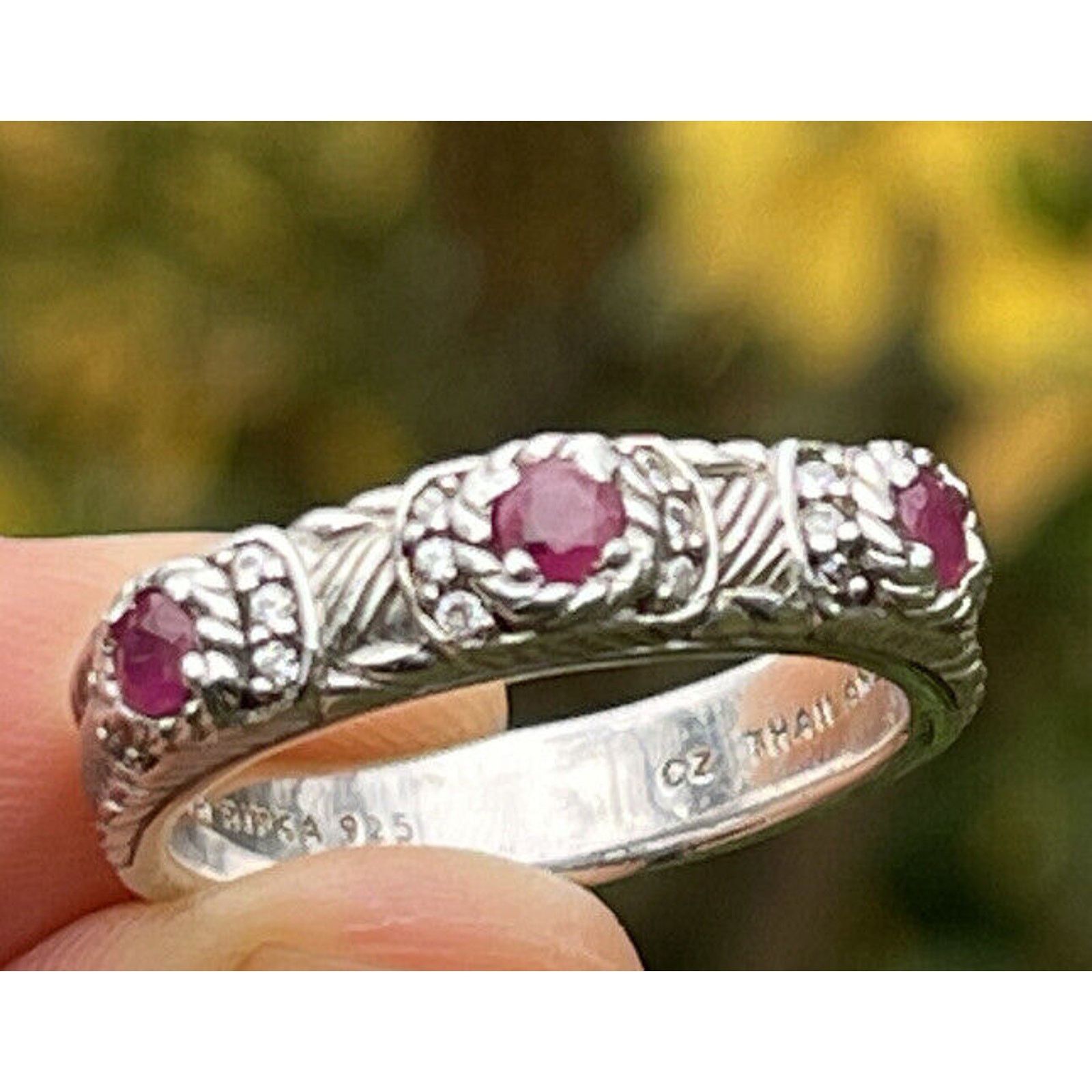 Vintage Judith Ripka Sterling Silver 925 Ruby Ring Band Size 9 Size ONE SIZE - 3 Thumbnail