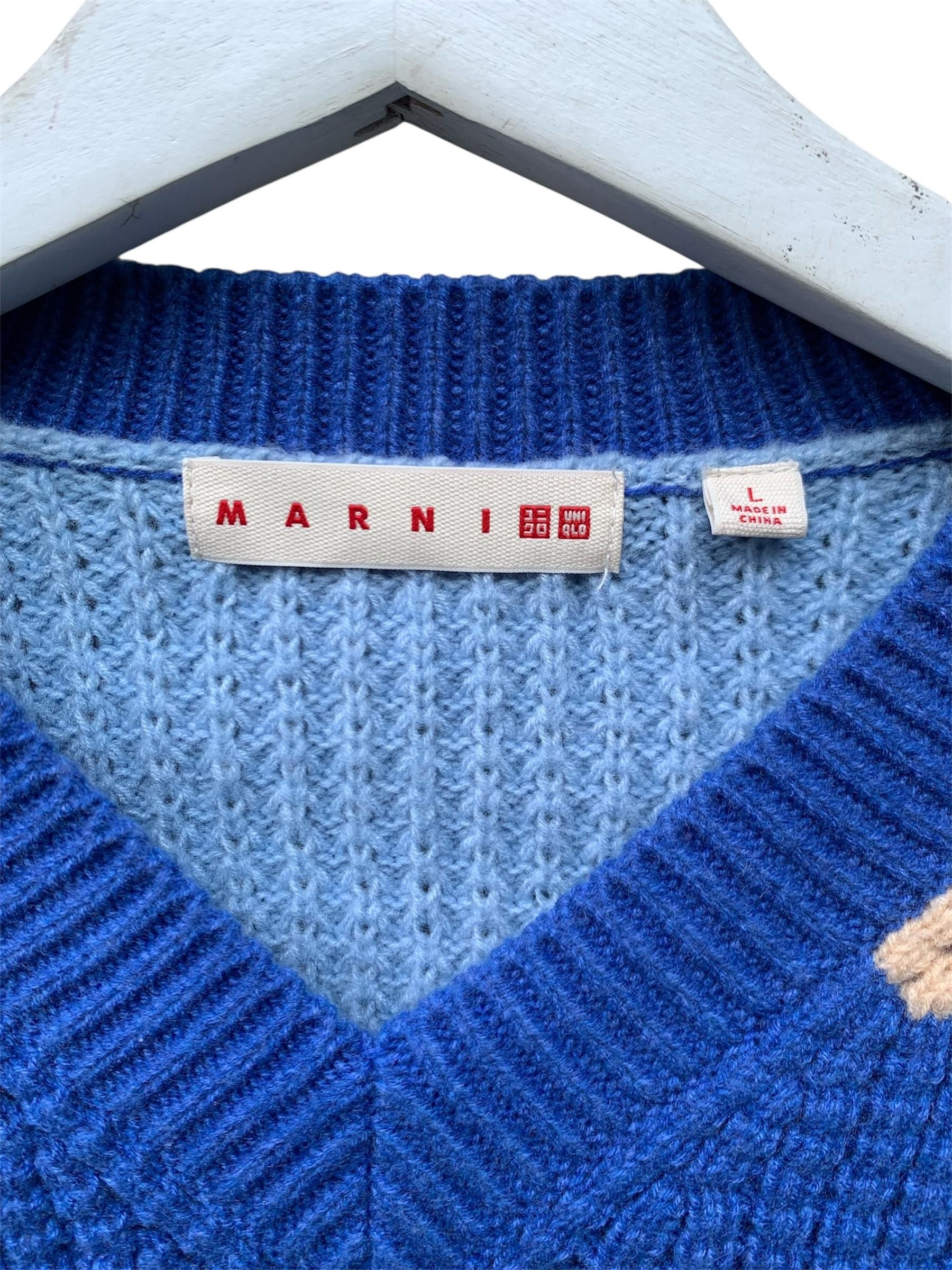 Marni × Uniqlo MARNI X UNIQLO Knitted Blue Sweater V neck Color Block Size US L / EU 52-54 / 3 - 5 Thumbnail
