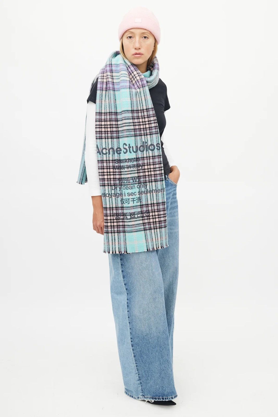 Acne Studios Acne Studios Cassiar Check Wool Scarf In Grey/Turquoise Size ONE SIZE - 5 Thumbnail