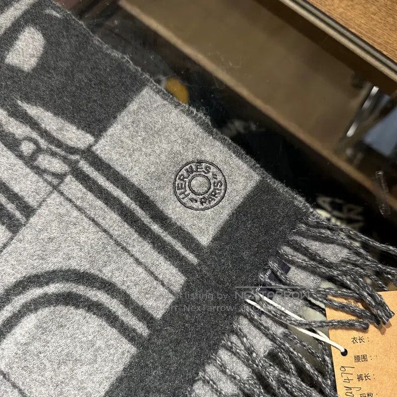 Hermes Hermes Badge logo pattern fringed cashmere product Size ONE SIZE - 6 Thumbnail
