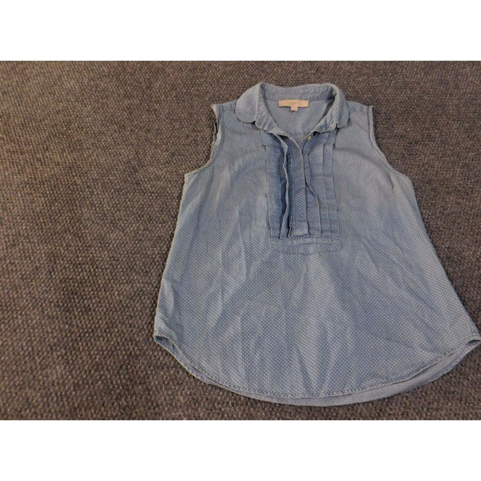 Loft LOFT Blouse Womens Small Blue Sleeveless Polka Dot Collared Button Fr Size S / US 4 / IT 40 - 4 Thumbnail