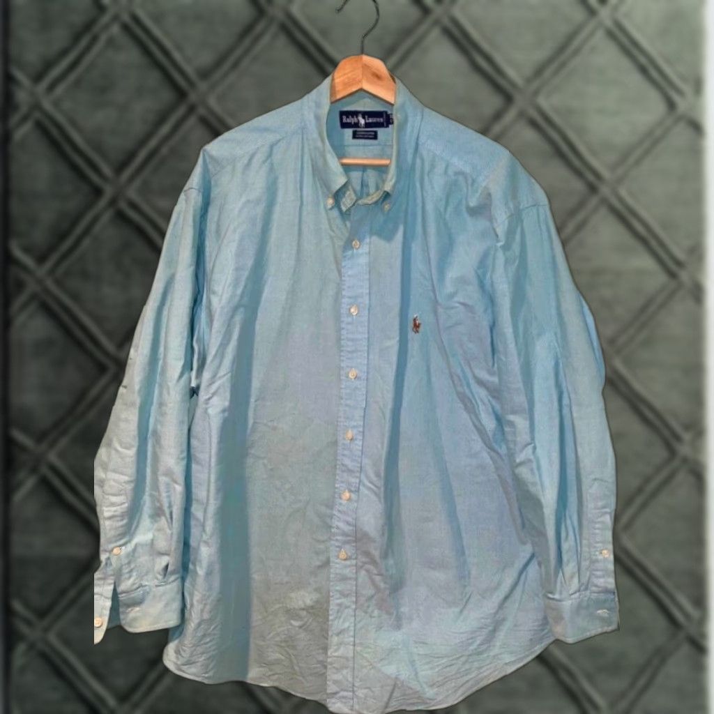 Ralph Lauren VINTAGE Ralph Lauren Yarmouth Dress Shirt Mens 17/34 Blue Button-Down 100% Cotton Size 46R - 1 Thumbnail