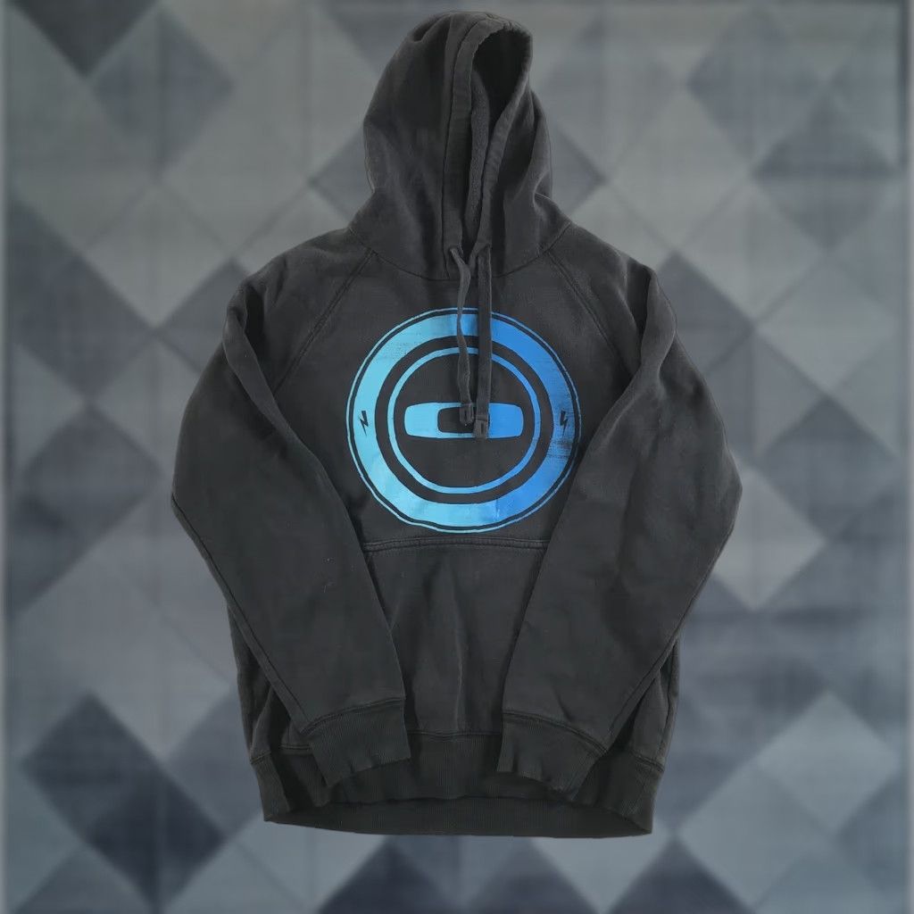 VINTAGE Oakley Hoodie Men Small Pullover Black Blue Graphic Logo Sweatshirt Casual Active