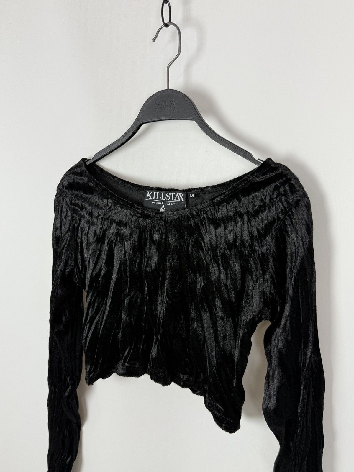 Killstar Killstar Black Crinkled Velour Crop Top M Gothic Grunge Size M / US 6-8 / IT 42-44 - 4 Thumbnail
