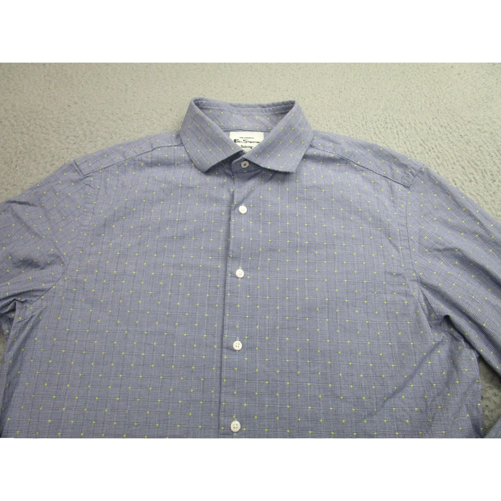 Ben Sherman BEN SHERMAN Dress Shirt Mens 15.5 Blue Check Tailored Slim Fit Stretch Long Sleeve Size US M / EU 48-50 / 2 - 2 Thumbnail