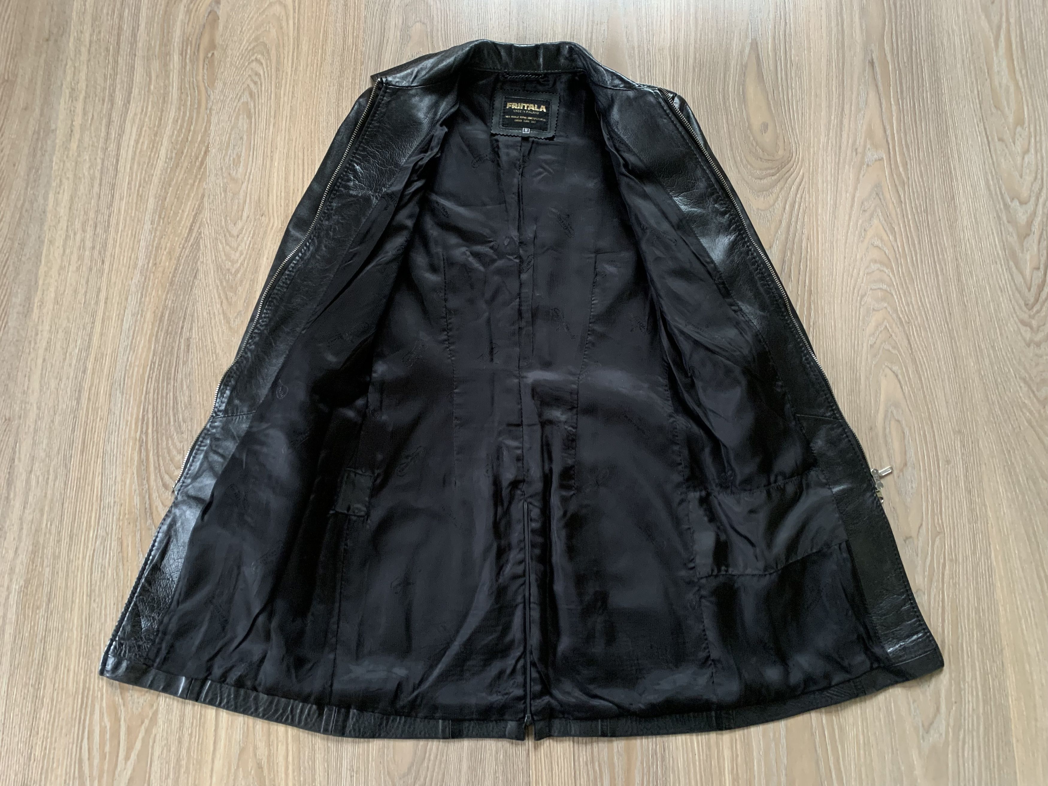Designer Friitala Women Black Long Leather Jacket Trench Size M / US 6-8 / IT 42-44 - 4 Thumbnail