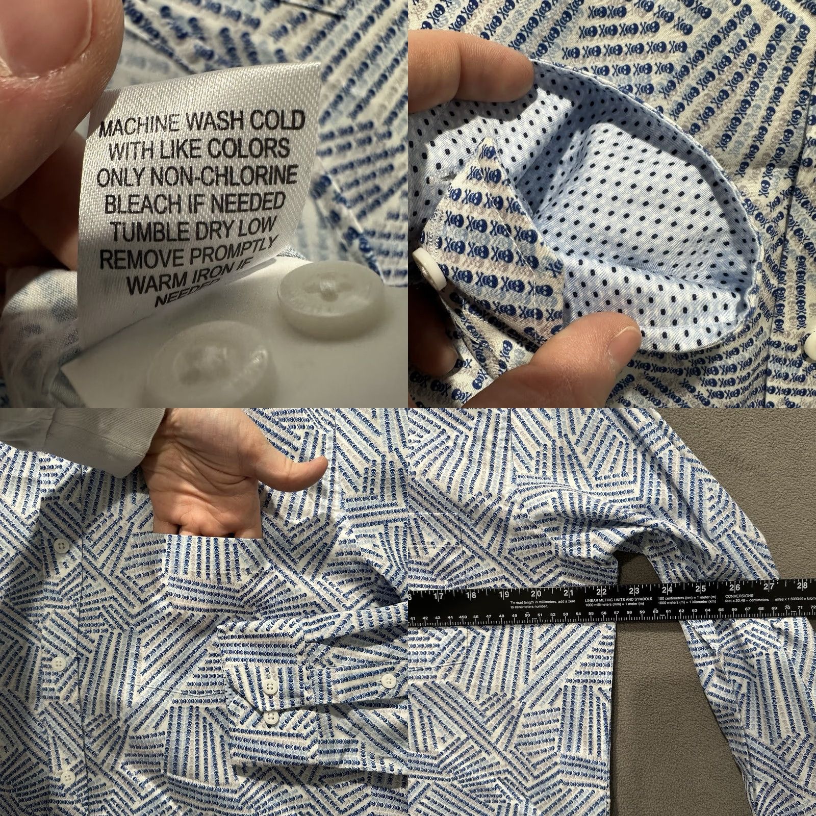 Johnston & Murphy Johnston & Murphy Shirt Men Medium Blue/Gray Skull Print Button Down Flip Cuff EUC Size US M / EU 48-50 / 2 - 8 Thumbnail