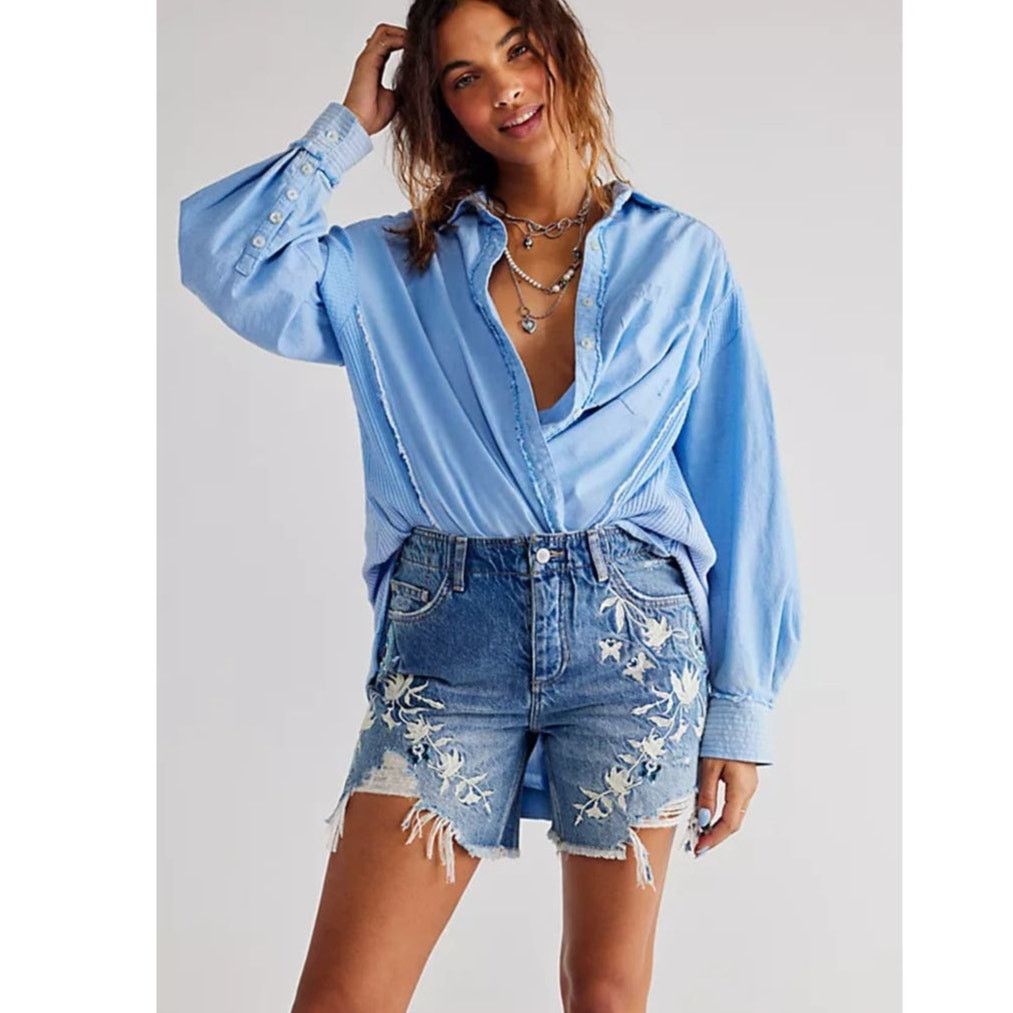 Free People New FREE PEOPLE You're My Butterfly Embroidered Shorts 24 Size 24" / US 00 / IT 34 - 2 Thumbnail