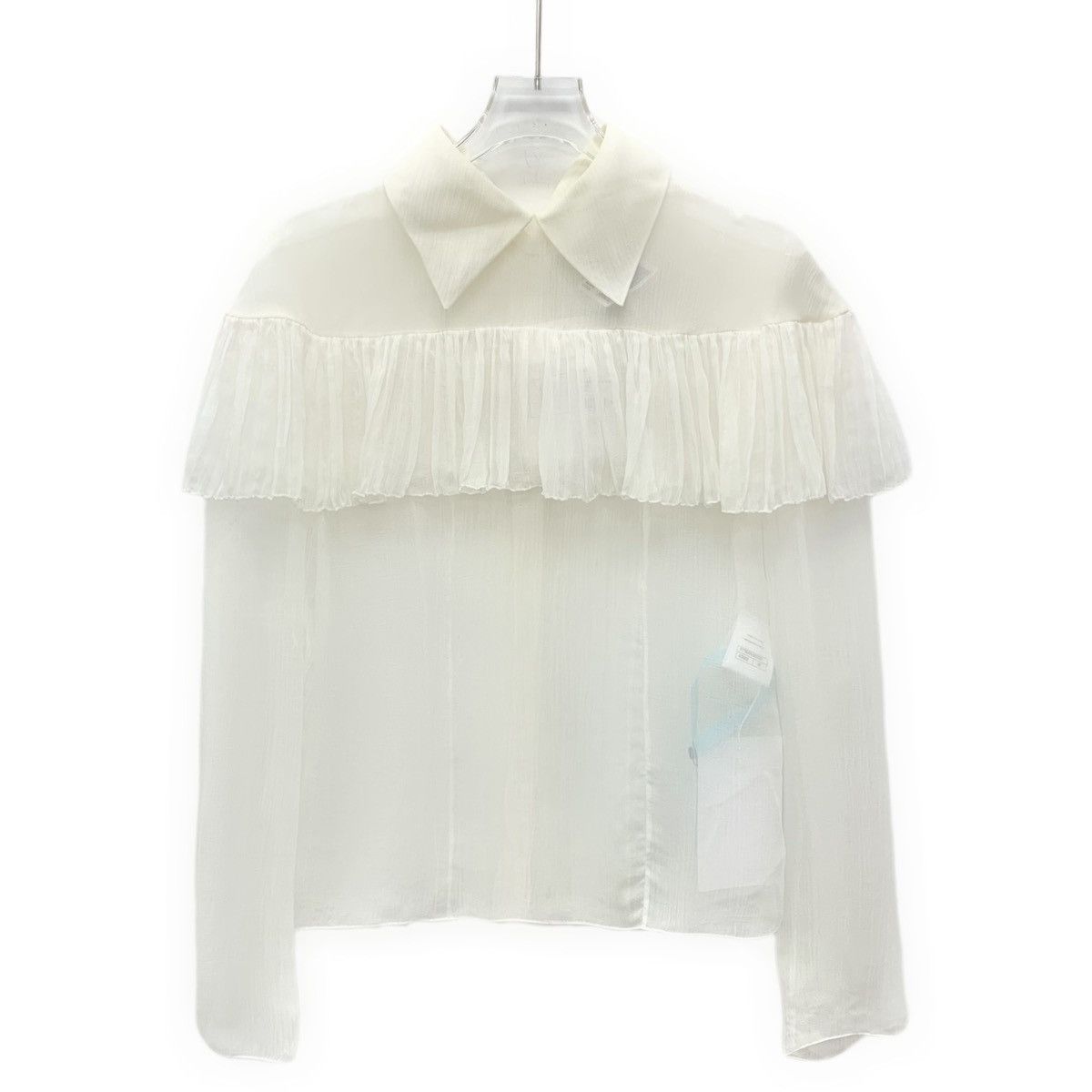 Chanel Chanel Off-white Ruffled Silk Long Sleeve Shirt K26WX Size S / US 4 / IT 40 - 1 Thumbnail