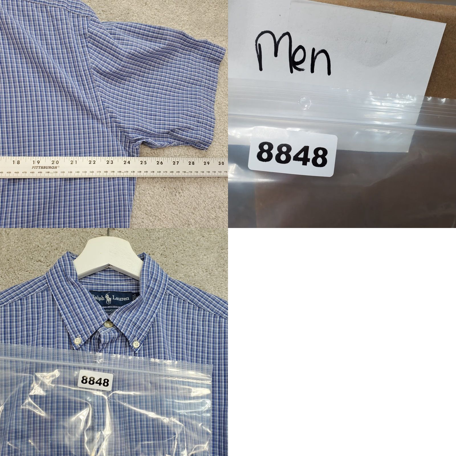 Ralph Lauren Ralph Lauren Dress Shirt Men's 15.5 Blue White Plaid 100% Cotton Formal Shirt Size 42R - 8 Thumbnail