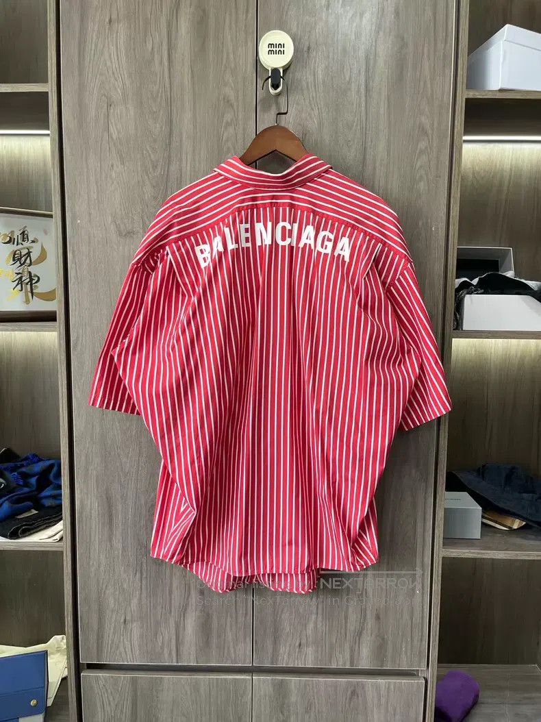 Balenciaga Balenciaga Red and White Striped Cotton Shirt Size XXS / US 00 / IT 34 - 2 Thumbnail