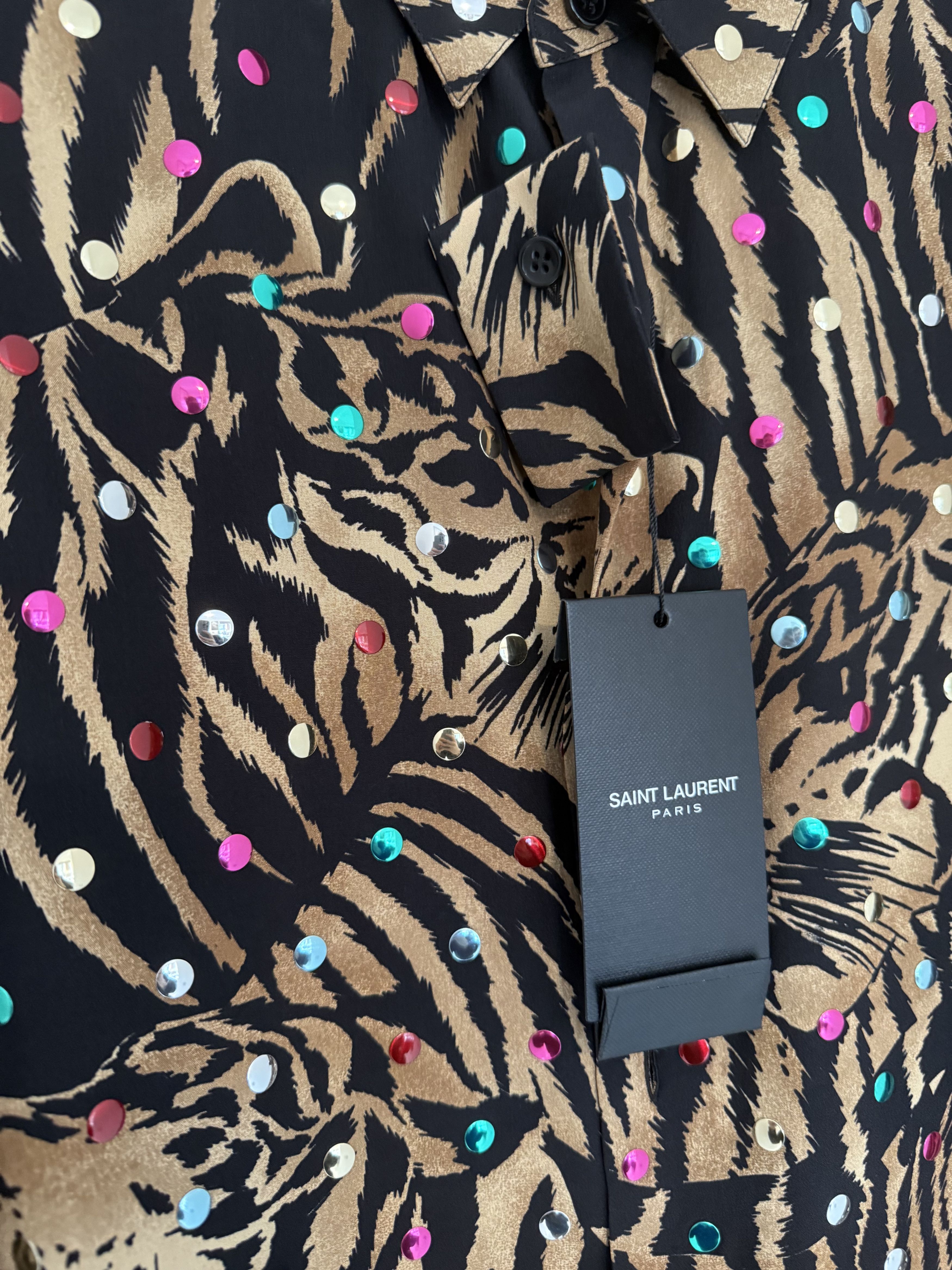 Saint Laurent Paris Saint Laurent Silk Tiger Shirt with Metallic Dots Size US M / EU 48-50 / 2 - 11 Thumbnail