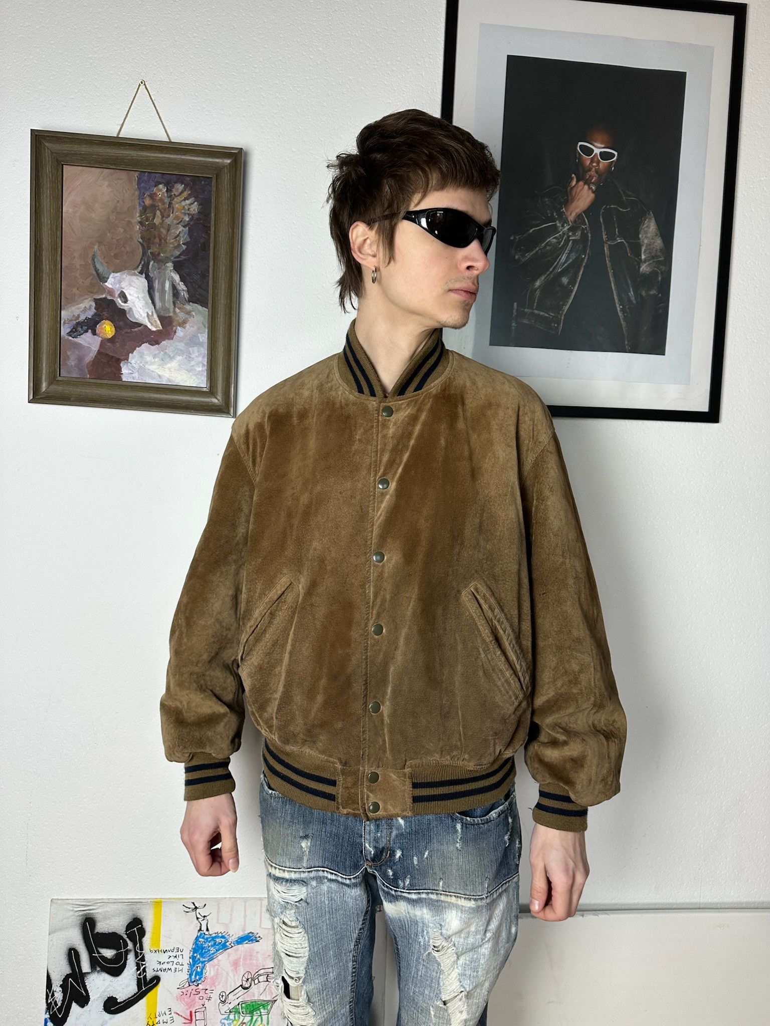 PERSON'S Vintage Person's suede leather Varsity Jacket Size US L / EU 52-54 / 3 - 5 Thumbnail