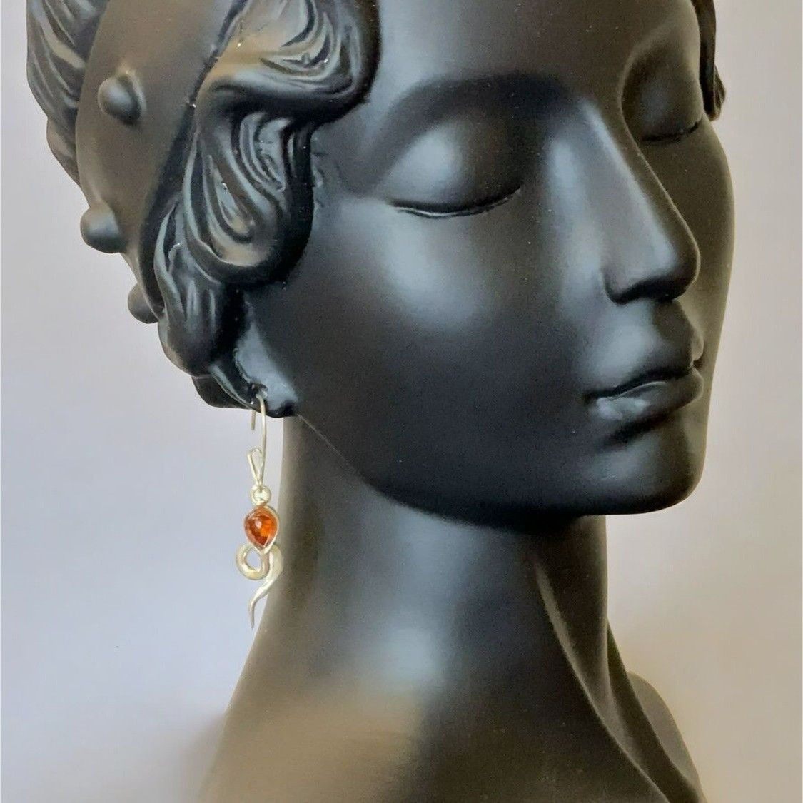 Designer Sterling Silver 925 Snake Drop Dangle Earrings With Amber Size ONE SIZE - 6 Thumbnail