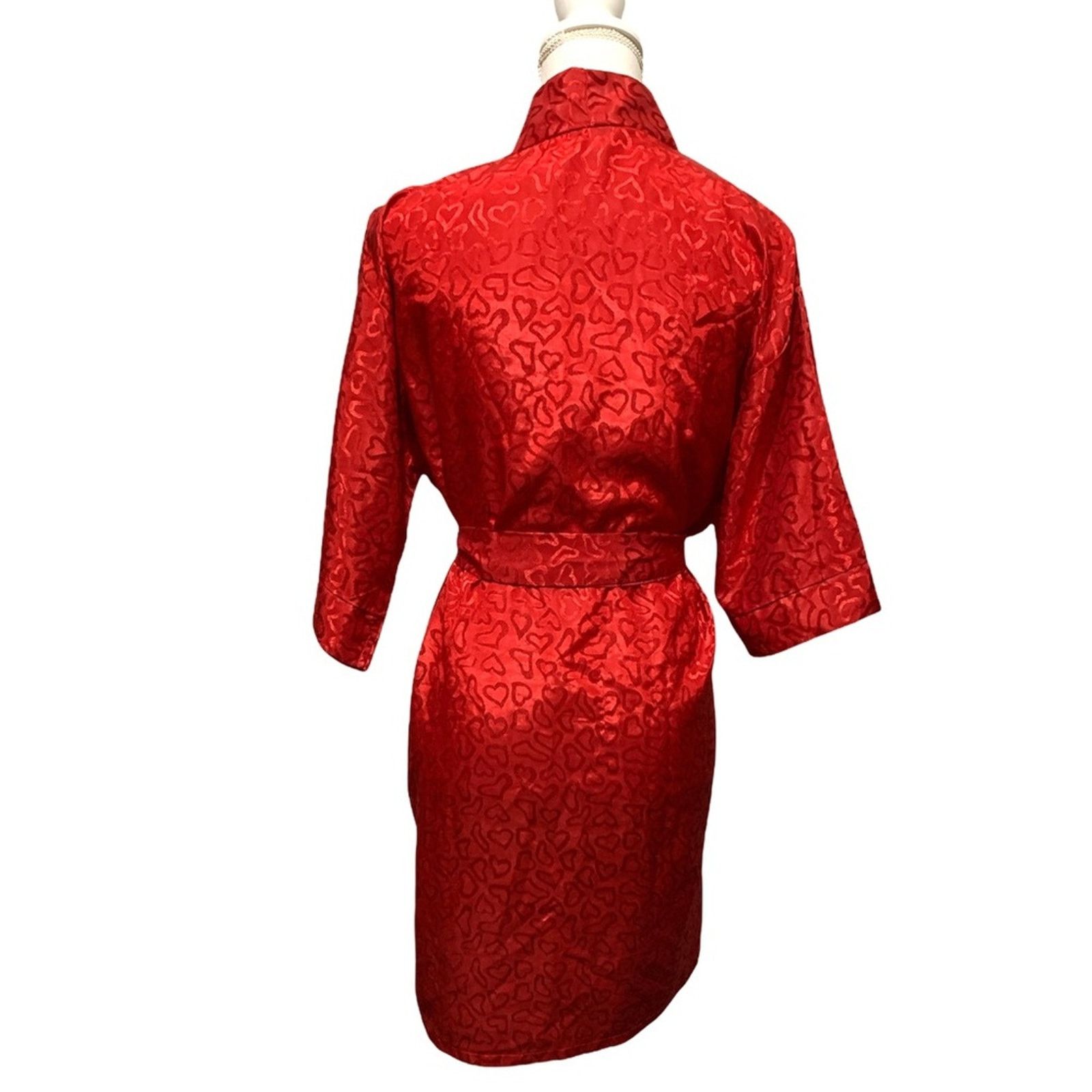 Other Vintage Shorty Red Ghost Heart Damask Print Robe MED Size ONE SIZE - 2 Thumbnail