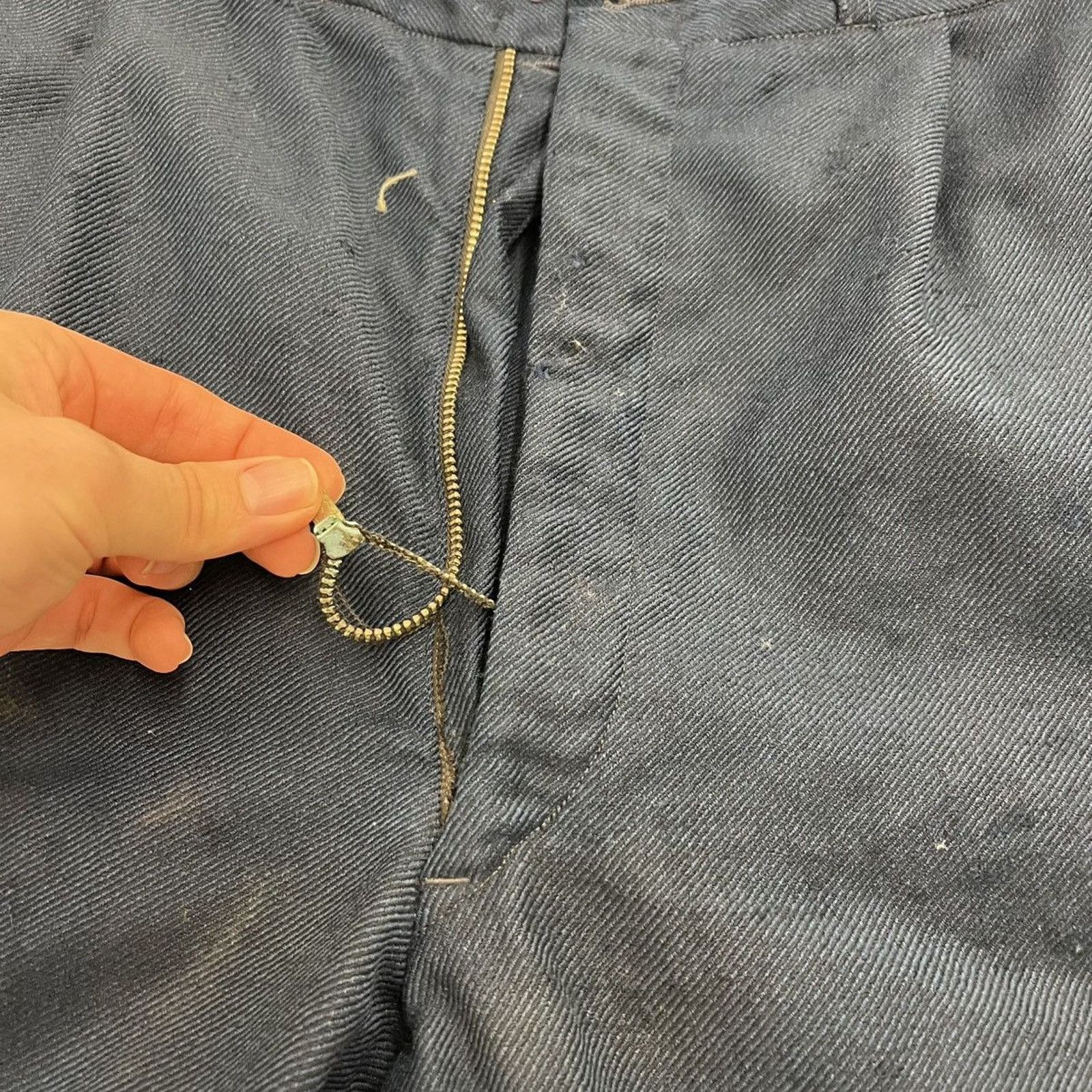 Other Vintage 40s Blue Wool Wide Leg Distressed Trousers 31x29 Size US 31 - 3 Thumbnail