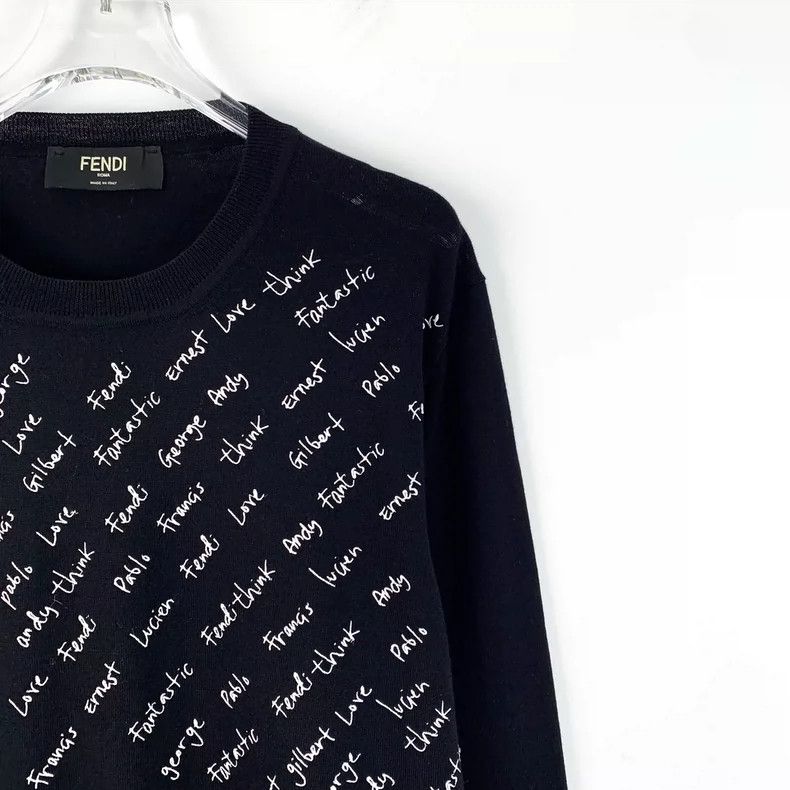 Fendi FENDI Black letter embroidered crewneck long-sleeve knit s Size US L / EU 52-54 / 3 - 3 Thumbnail