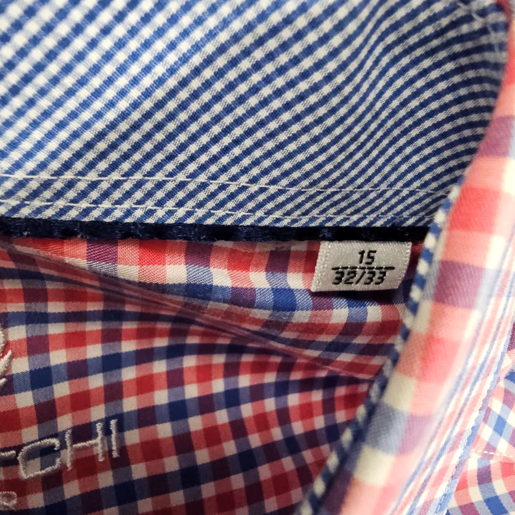 BUGATCHI Bugatchi Uomo Dress Shirt Mens 15 32/33 Blue Pink Gingham Check Woven Cotton Multi Size 40R - 5 Thumbnail