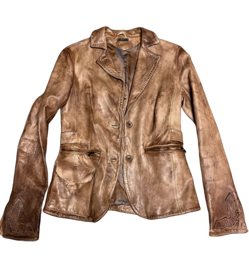 Vintage Super Soft Real Leather Distressed Patina Jacket By Blur Size M / US 6-8 / IT 42-44 - 2 Thumbnail
