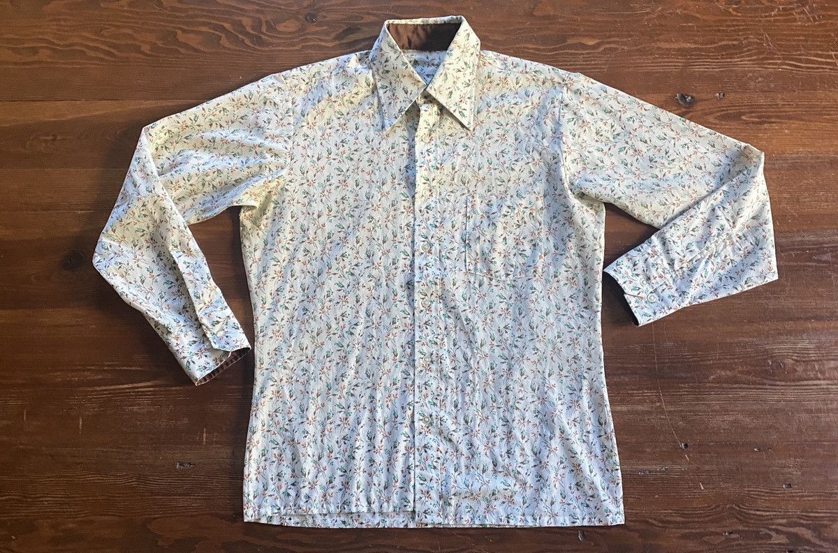 Retrofit Vintage 60’s/70’s Flower Pattern Pointy Collar Button Up Size US L / EU 52-54 / 3 - 3 Thumbnail