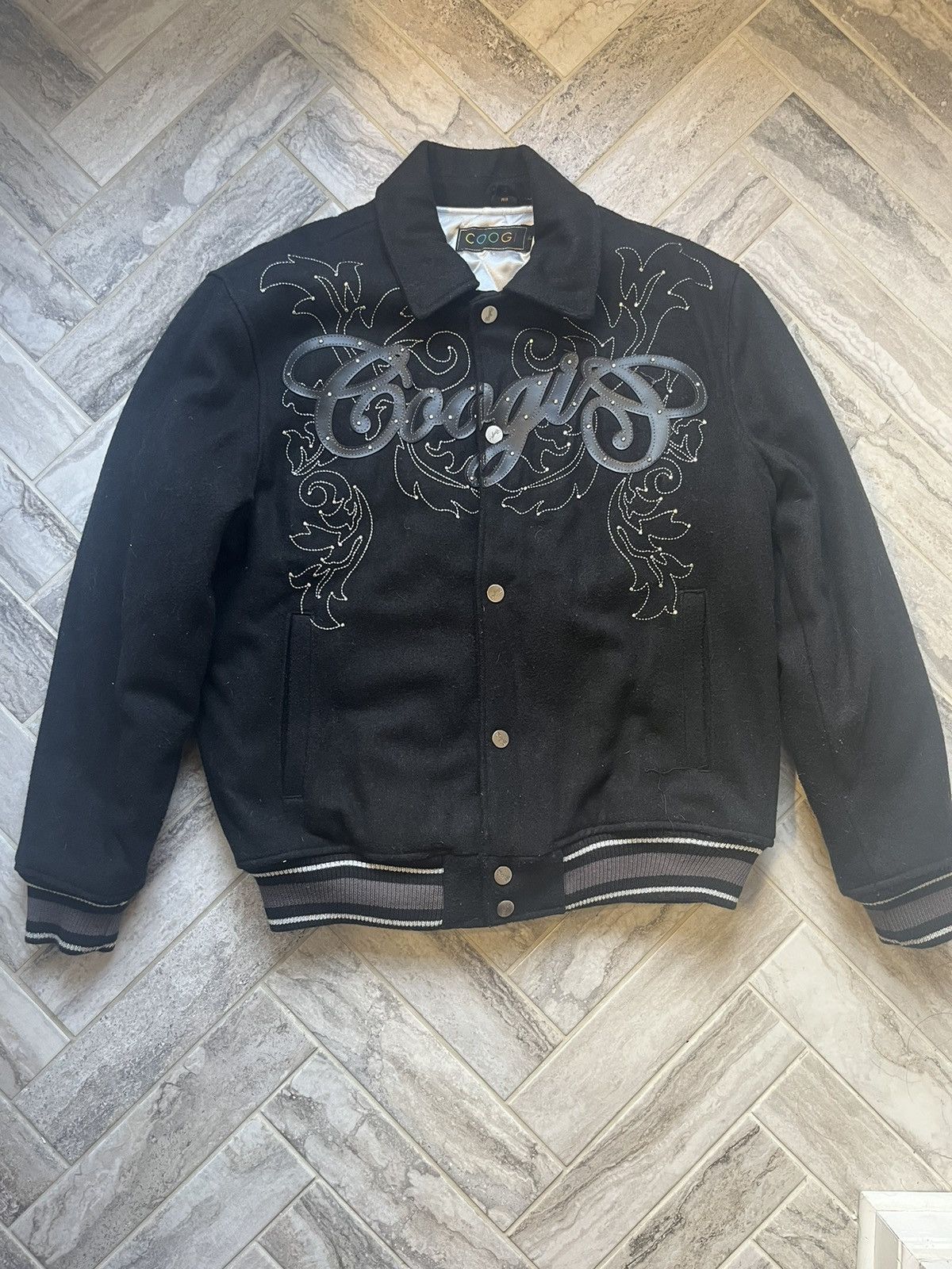 black coogi varsity jacket
