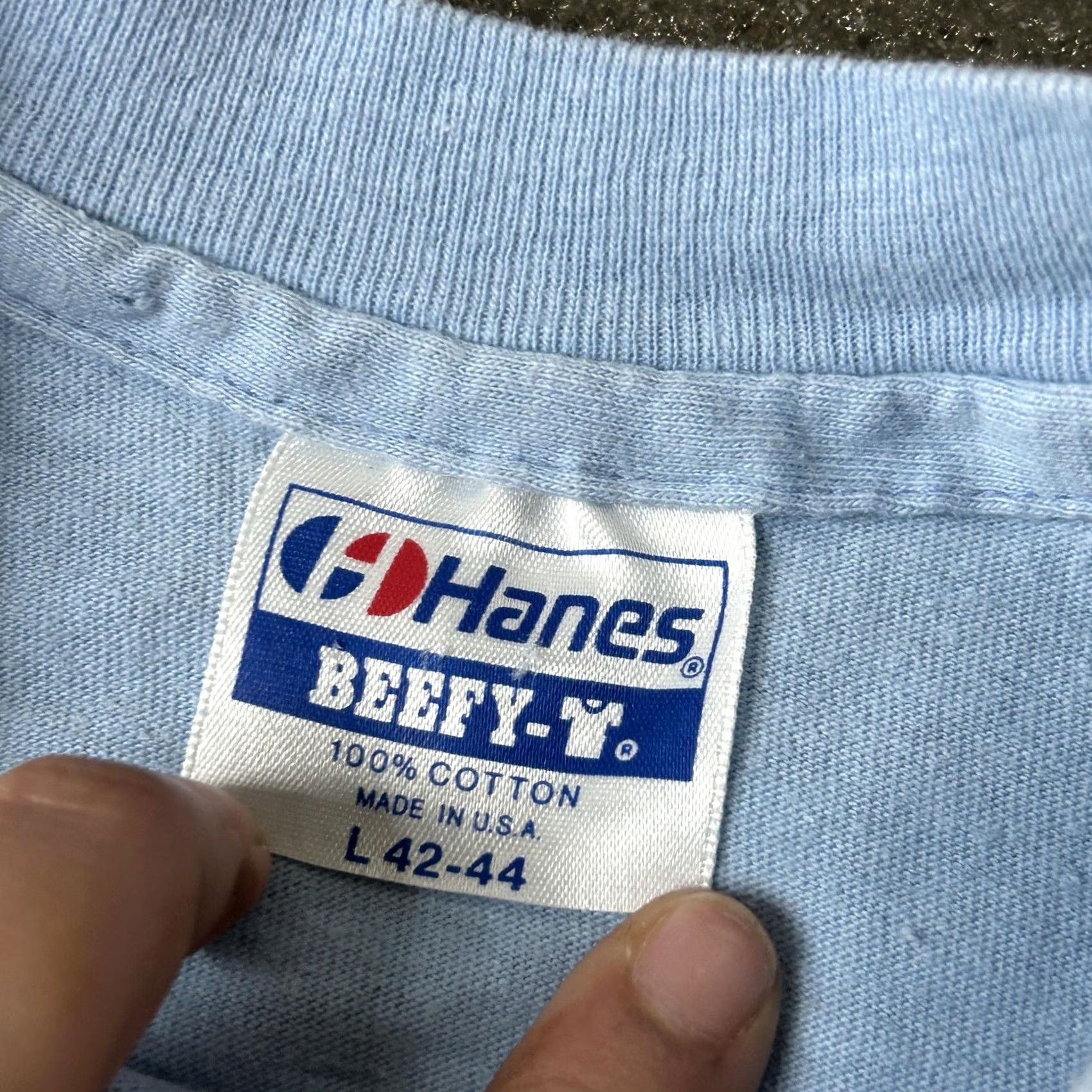 Hanes VINTAGE Hanes Shirt Mens Large Blue Navy Graphic USA Tee 80s USS Nevada Military Patriotic Crew Neck Short Sleeve Size US L / EU 52-54 / 3 - 5 Thumbnail
