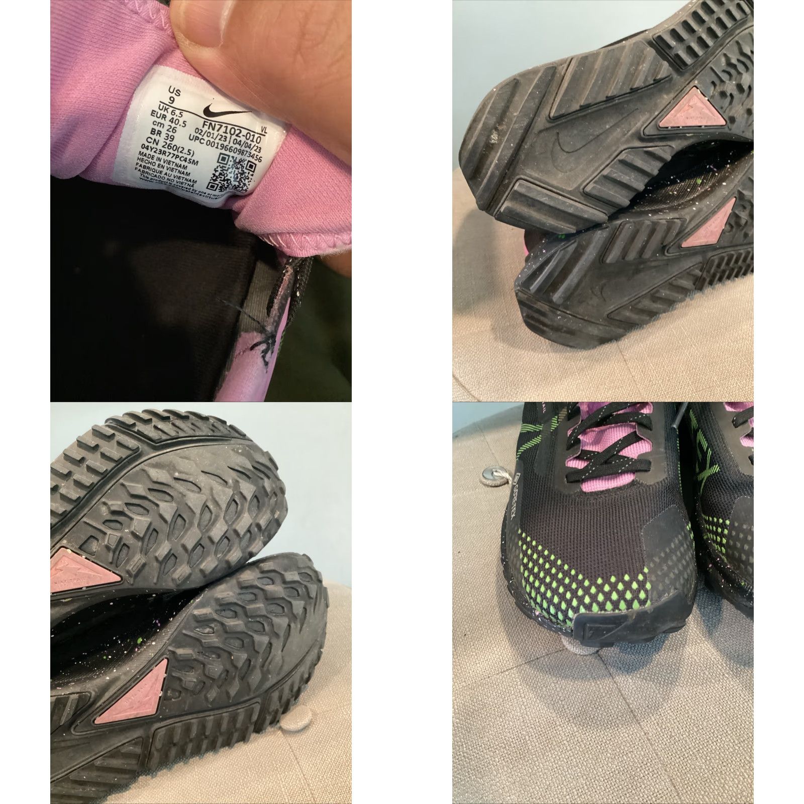 Nike Nike React Pegasus 4 Trail GTX Black Magenta Women Size 9 Sneaker Nike React Trail 4 NBY FN7102-010 Size US 9 / IT 39 - 8 Thumbnail
