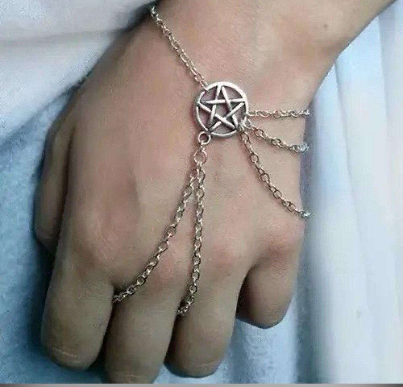 Handmade × Jewelry Bracelet Chain Pentagram Gothic Chrome Style Punk Grunge Size ONE SIZE - 2 Thumbnail