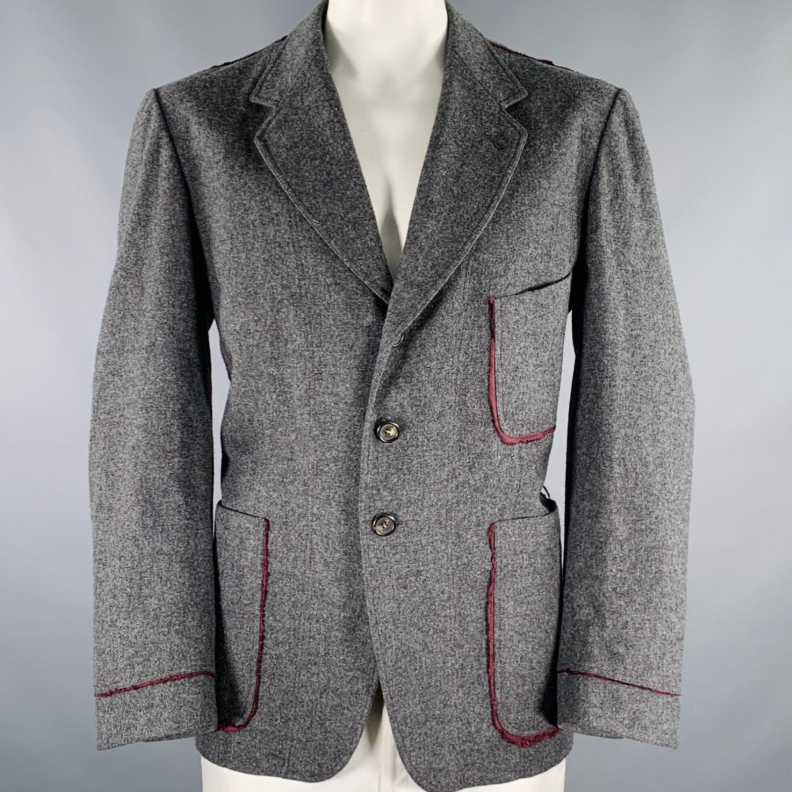 Paul Smith Size 42 Grey Burgundy Wool Blend Contrast Trim Jacket Size US L / EU 52-54 / 3 - 1 Thumbnail