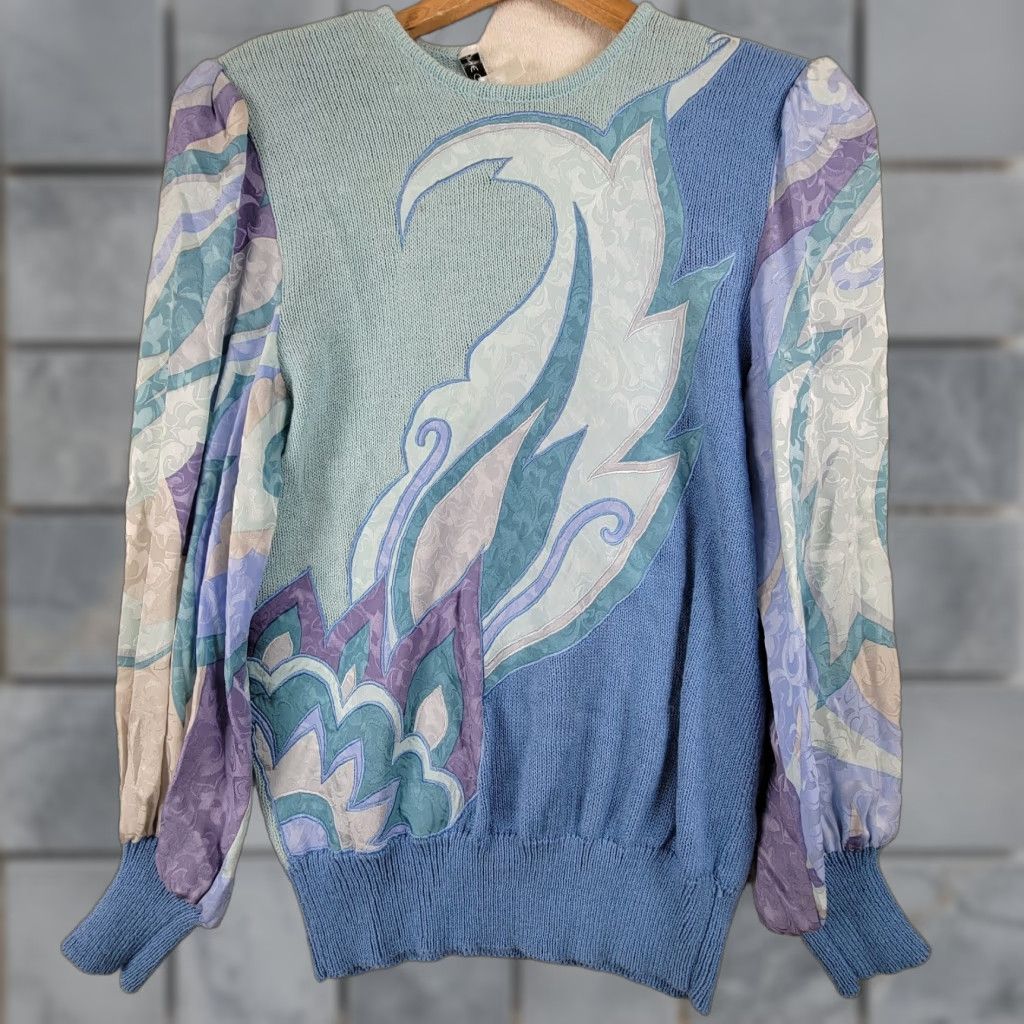 Vintage VINTAGE UMI Collection ANNE CRIMMINS Sweater M Blue Art Deco 1980s Womens Everyday Punk New Wave Size M / US 6-8 / IT 42-44 - 1 Thumbnail