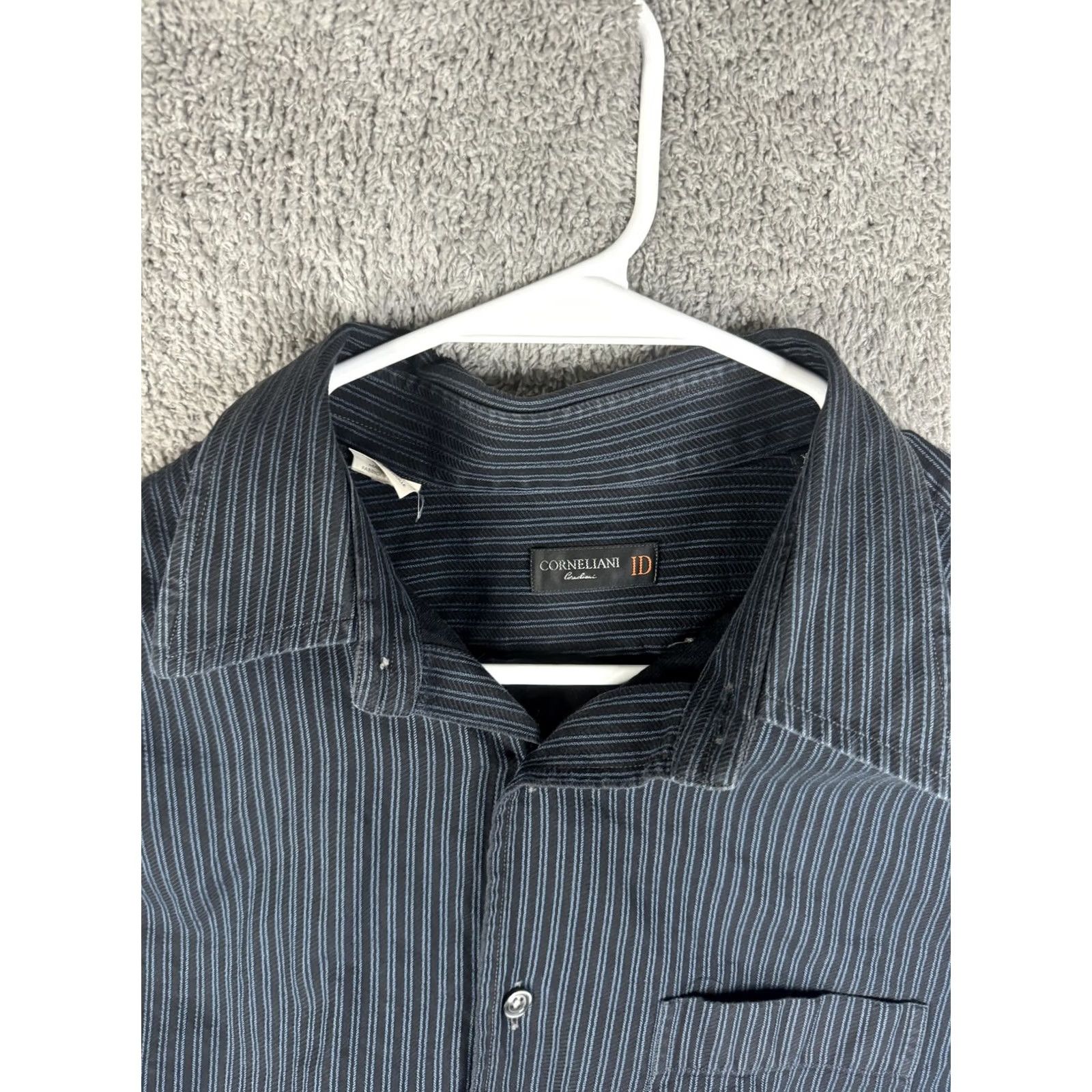 Corneliani Corneliani ID Shirt Mens M Dress Shirt Striped Long Sleeve Blue Black Italy Button Front Collar Size US M / EU 48-50 / 2 - 5 Thumbnail