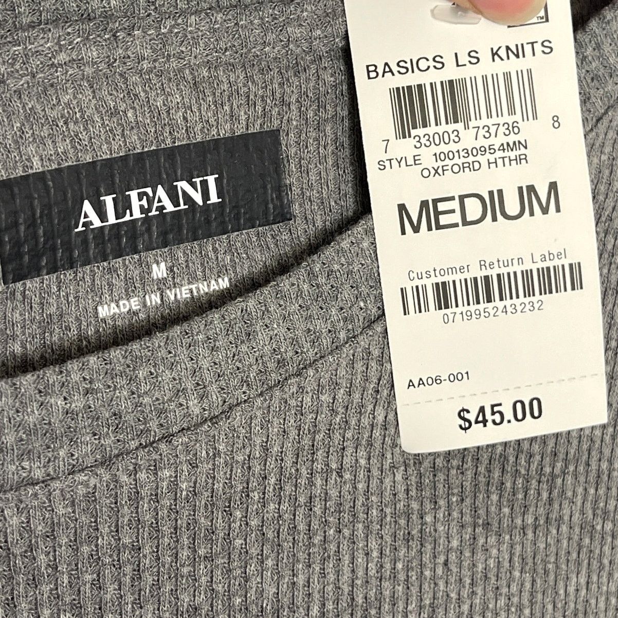 Alfani Alfani Knit Textured Crew Neck Long Sleeve Shirt Oxf Heather Size US M / EU 48-50 / 2 - 5 Thumbnail