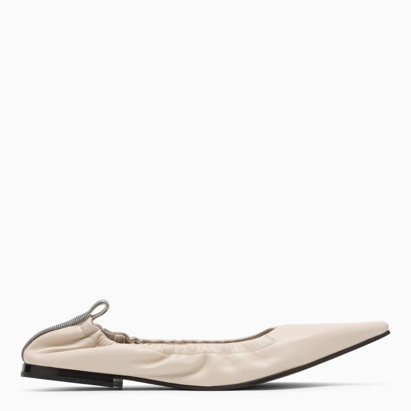 image of Brunello Cucinelli Ivory Leather Ballerina Shoes in Beige, Women's (Size 9)