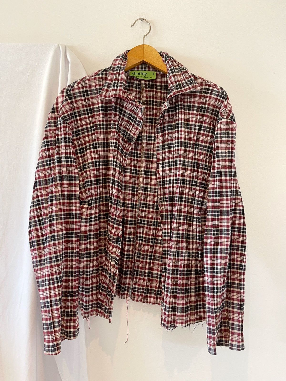 Chorley Raw Hem Pleated Oversized Flannel shirt Plaid issey style Size US L / EU 52-54 / 3 - 1 Thumbnail