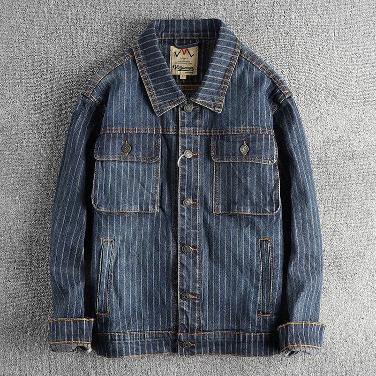 Japanese Brand × Other American Classic Striped Old Vintage Washed Denim Jacket Size US L / EU 52-54 / 3 - 1 Thumbnail