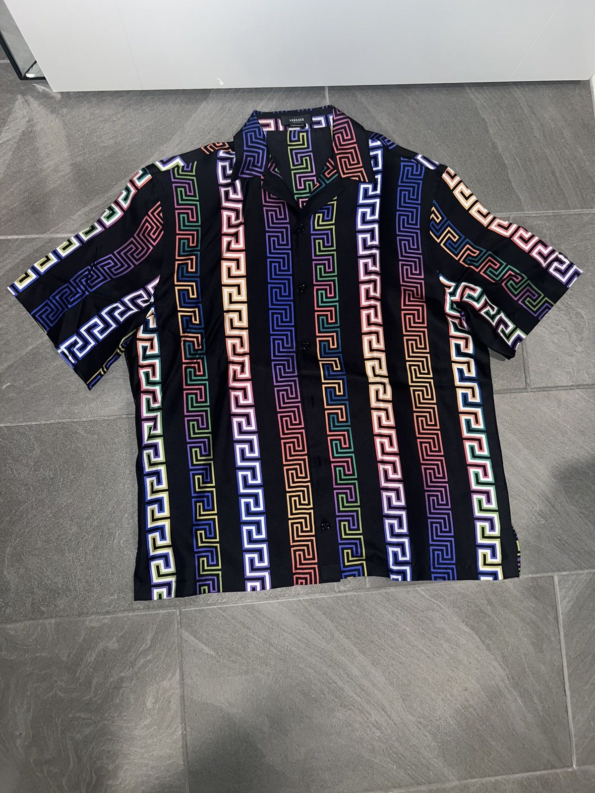 Versace Versace Men's Black Greca Neon-print Silk Shirt Size US XL / EU 56 / 4 - 1 Thumbnail