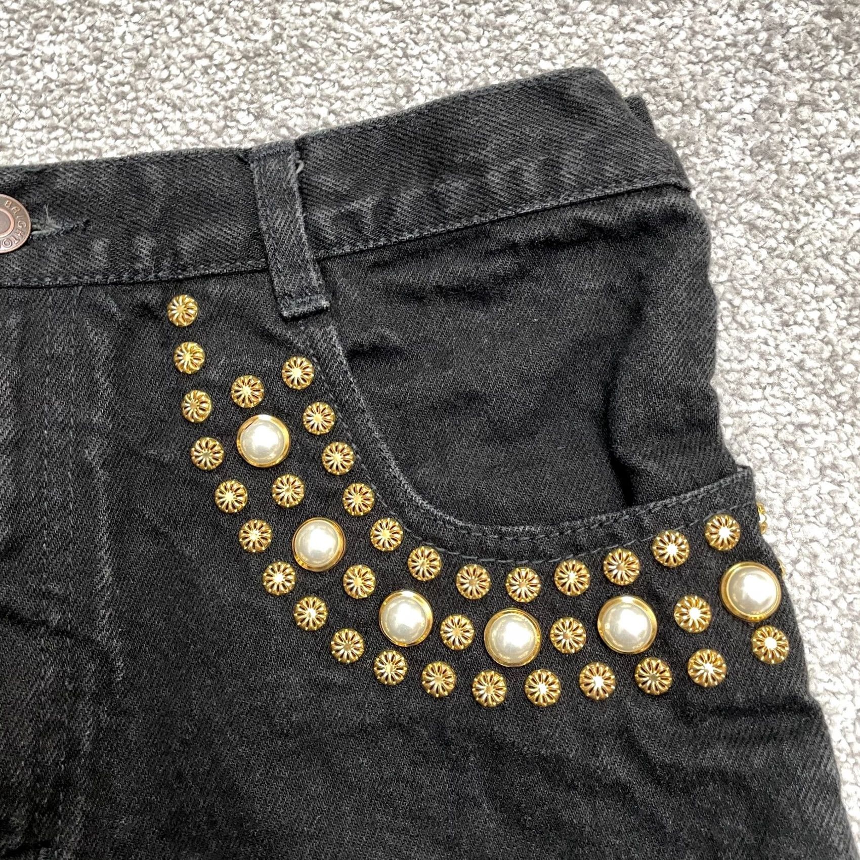 Brighton Brighton Blue Lexicco Vintage Studded Denim Jeans Womens 12 Black Straight 90s Retro Designer Jeans Size 34" / US 12 / IT 48 - 4 Thumbnail
