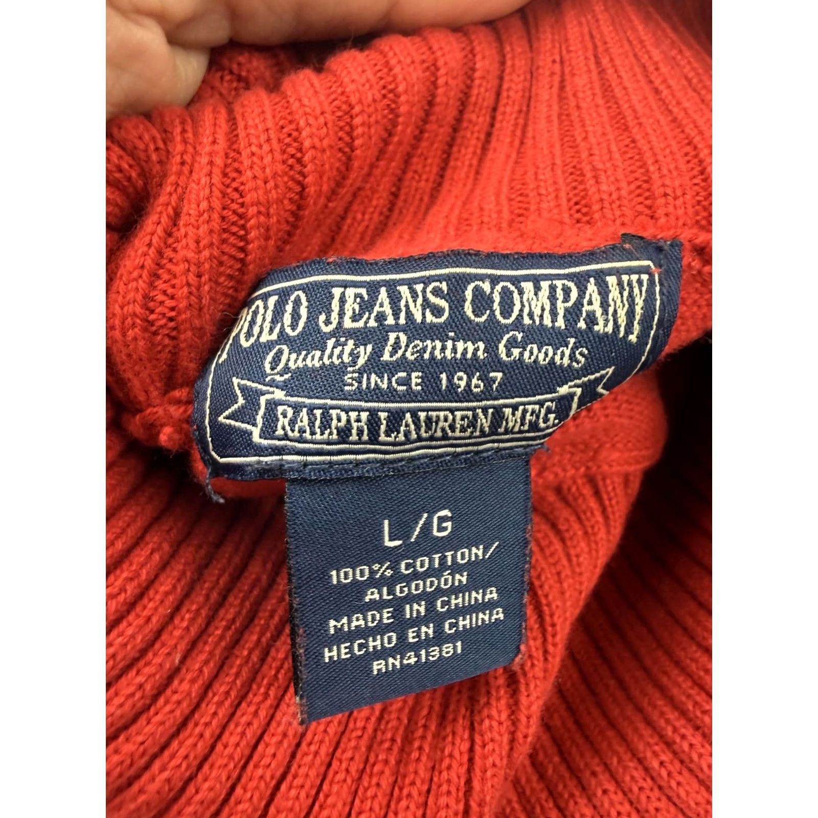 Ralph Lauren Polo Jeans Sweater Womens Large Red Turtleneck Cotton Knit Pullover Ralph Lauren Size L / US 10 / IT 46 - 3 Thumbnail