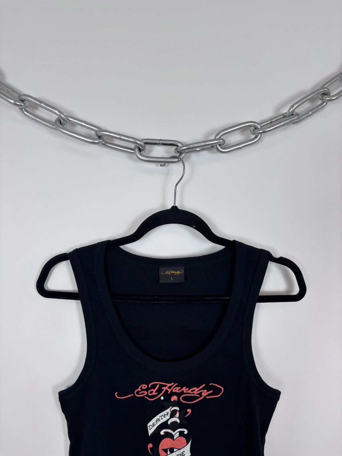 Ed Hardy Ed Hardy Y2K Women’s Black Death Before Ribbed Cropped Vest Size L / US 10 / IT 46 - 2 Thumbnail