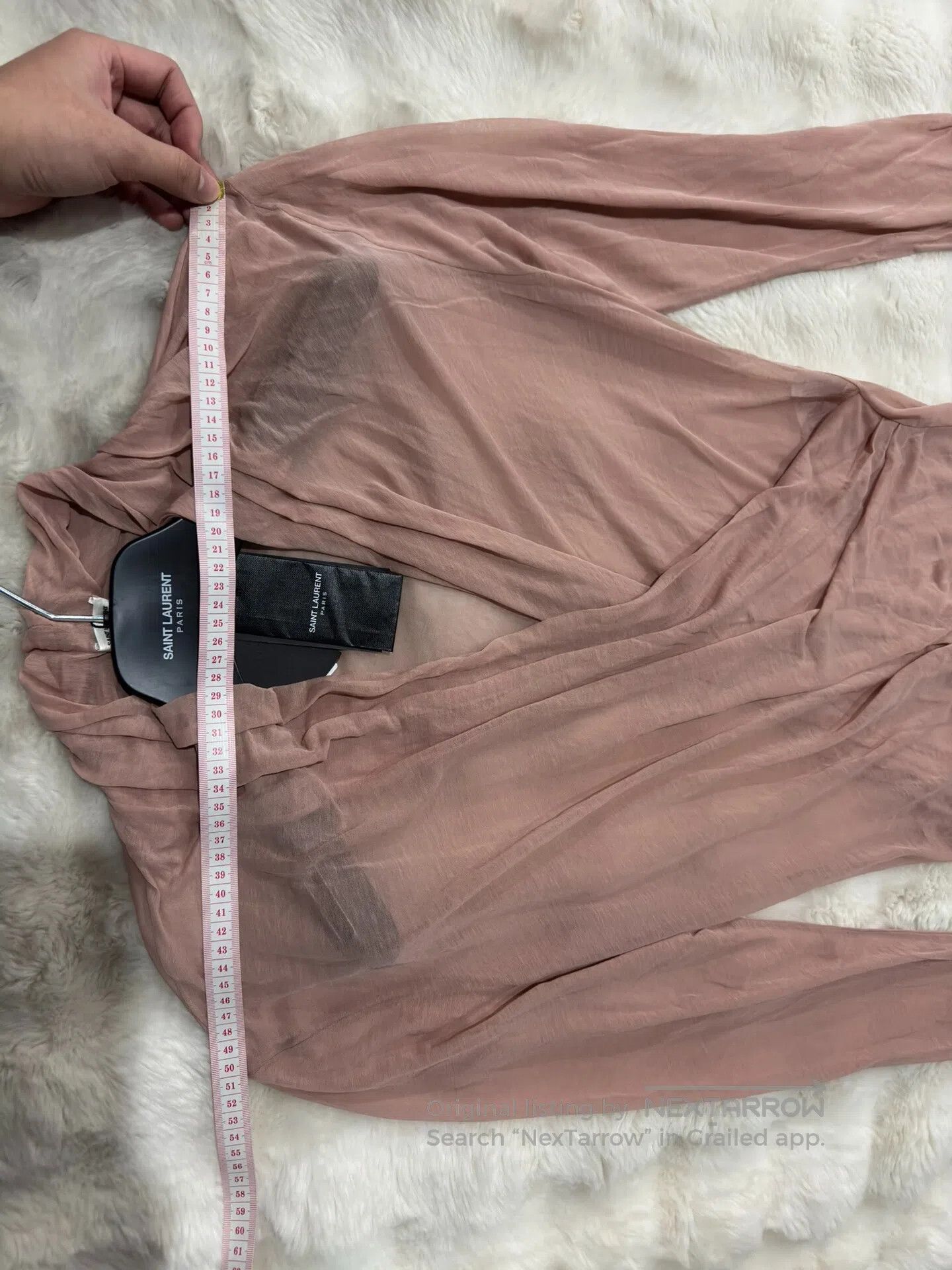 Saint Laurent Paris Saint Laurent Paris Deeply pleated V-neck sheer tank top| Size US L / EU 52-54 / 3 - 7 Thumbnail