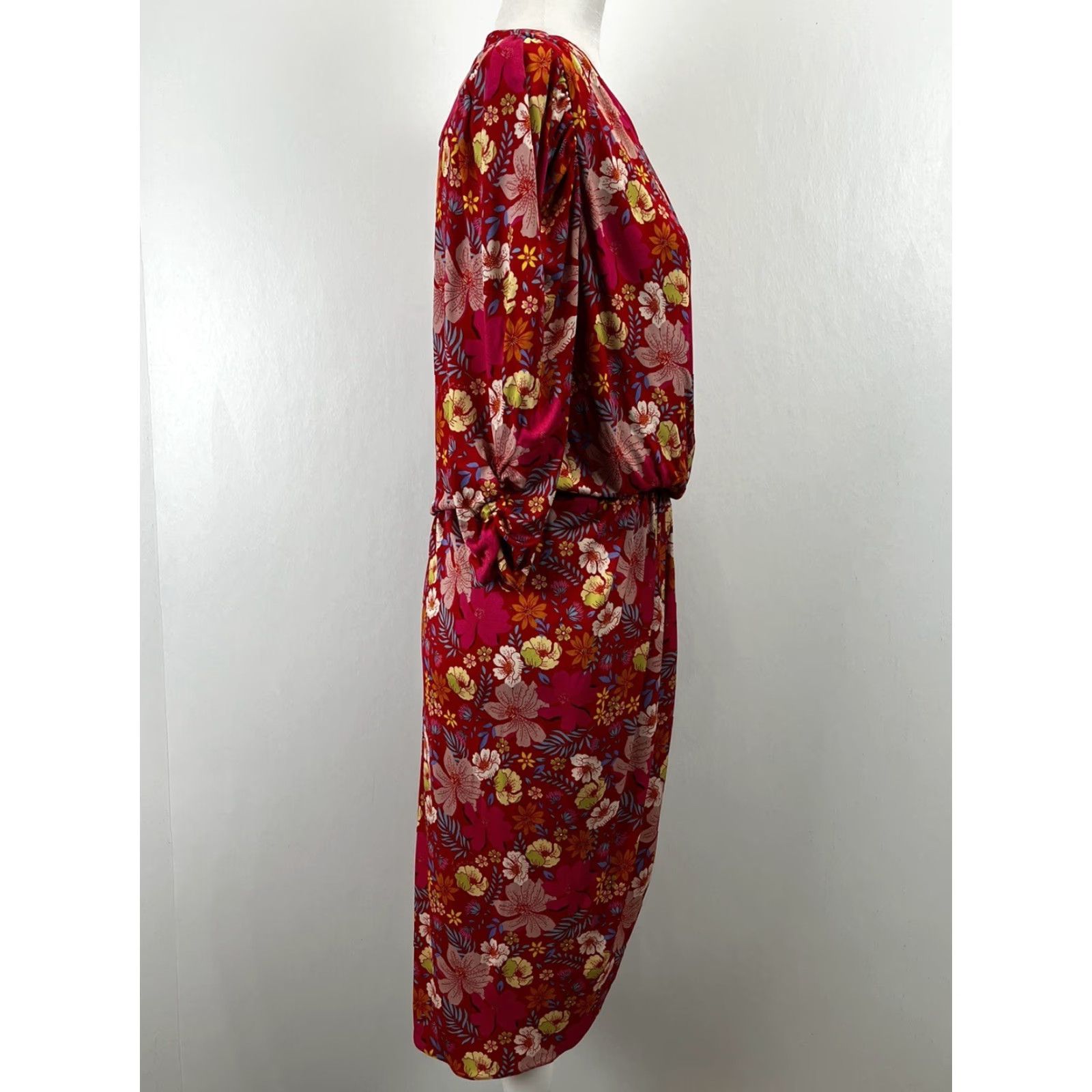 Lanvin LANVIN PARIS Dress Floral Silk Blend Ruched Sleeves Knee Length V-Neck Zip EU 42 / US 10 Multicolor Womens Size 28" / US 6 / IT 42 - 4 Thumbnail