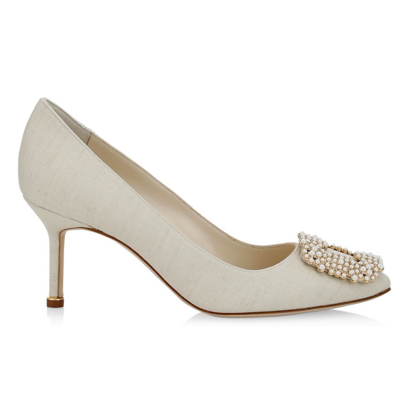 Manolo Blahnik Hangisi 70 Oatmeal Pearl Jewel Buckle Low Heel Pump 39.5 Size US 9.5 / IT 39.5 - 2 Thumbnail