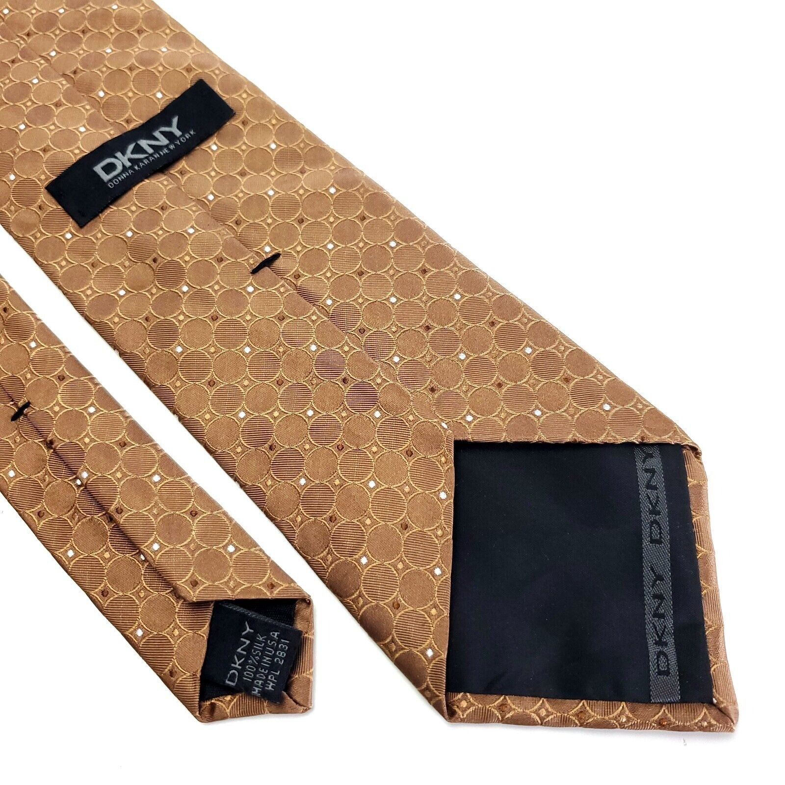 DKNY Dkny Brown Geometric Woven Silk Tie Size ONE SIZE - 6 Thumbnail