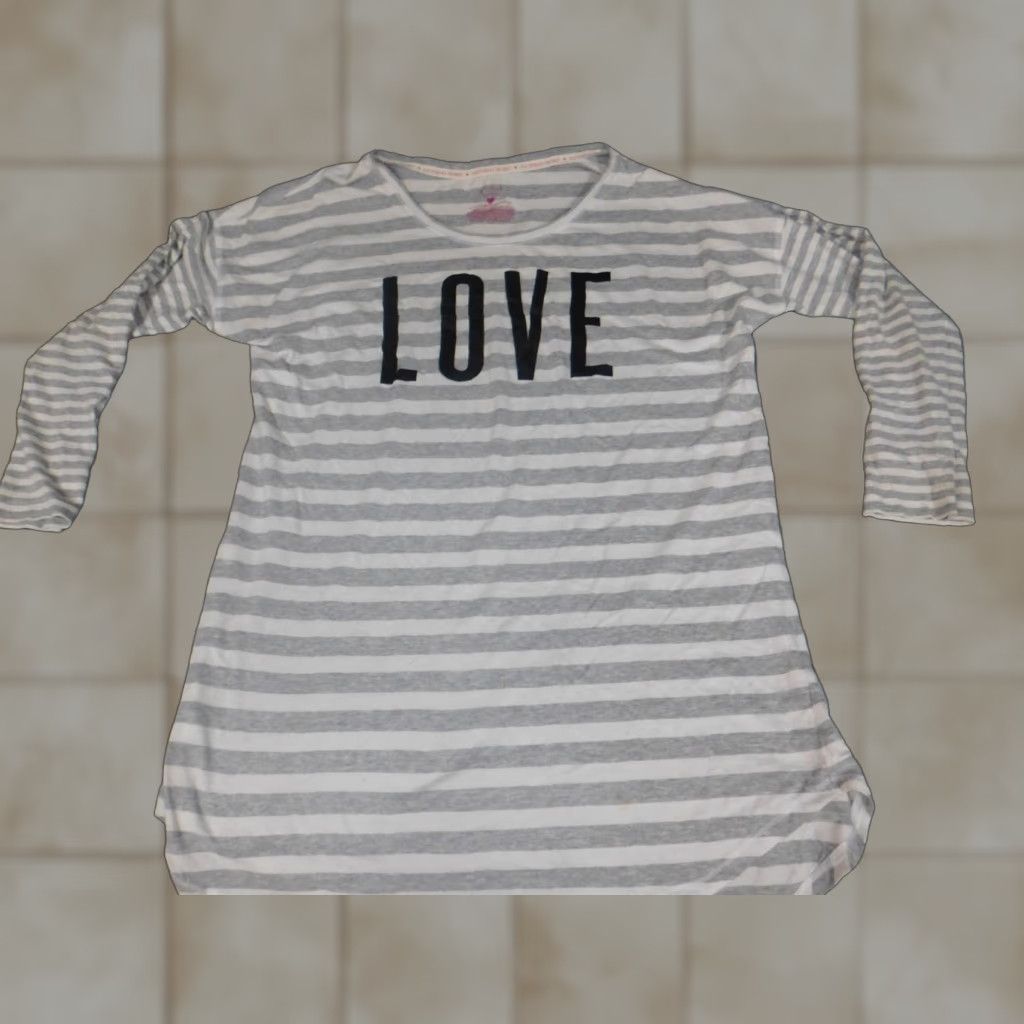 Victoria's Secret Victoria's Secret Womens Blouse Tunic Shirt Gray Stretch Striped Pullover Casual Long Sleeve Size L Size L / US 10 / IT 46 - 1 Thumbnail