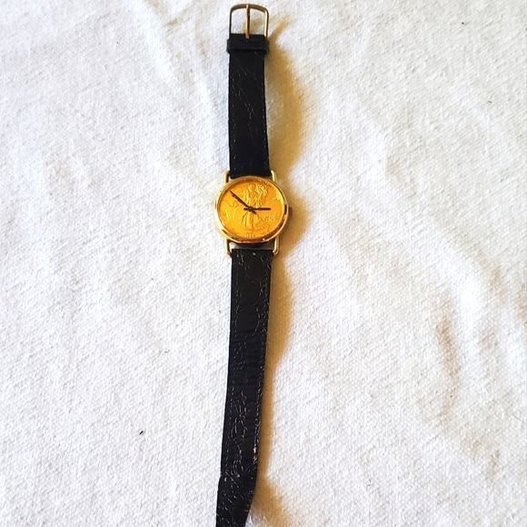 Designer 1986 Vintage Walking Liberty Men's Wristwatch Black Leather Size ONE SIZE - 1 Thumbnail