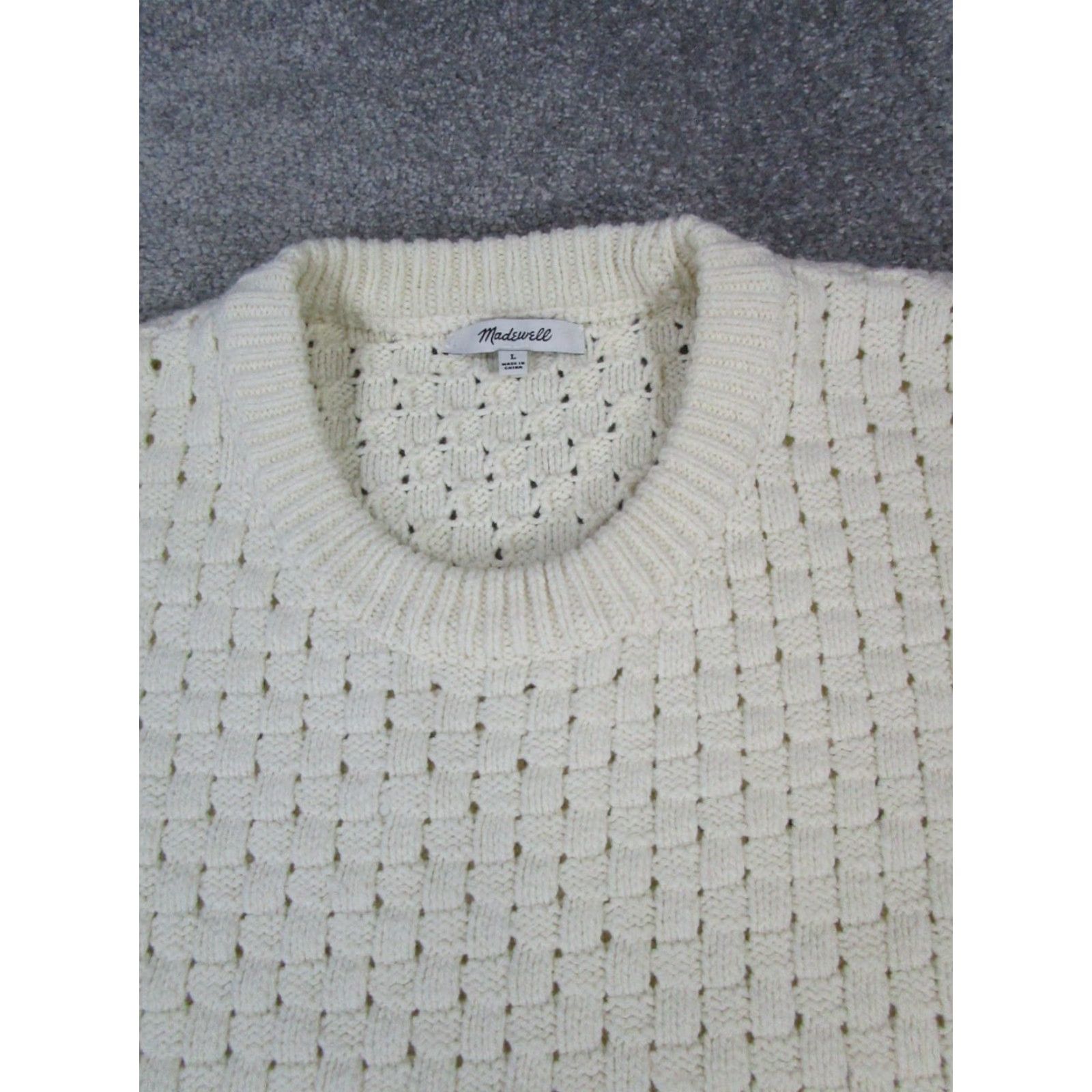 Madewell VINTAGE Madewell Sweater Womens Large Ivory Cotton Blend Waffle Knit Pullover Womens Large Ivory Sweater Size L / US 10 / IT 46 - 2 Thumbnail