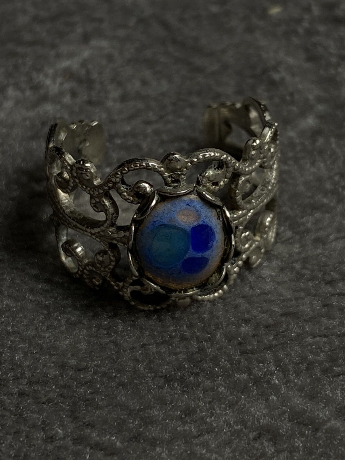 Jewelry × Vintage Vintage Silver Adjustable Ring with Blue Gem Size ONE SIZE - 5 Thumbnail